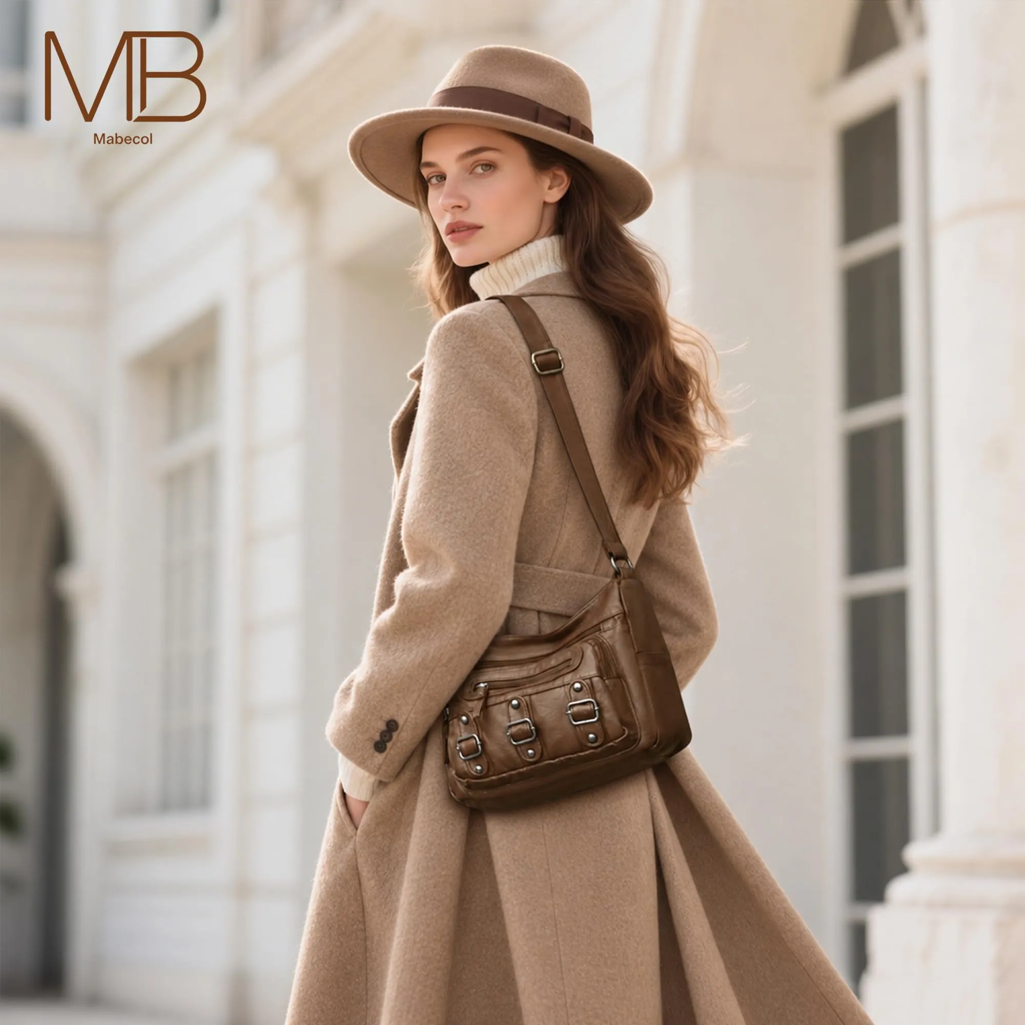 Mabecol Borsa Donna Tracolla PU Shopper Marrone - immagine 2