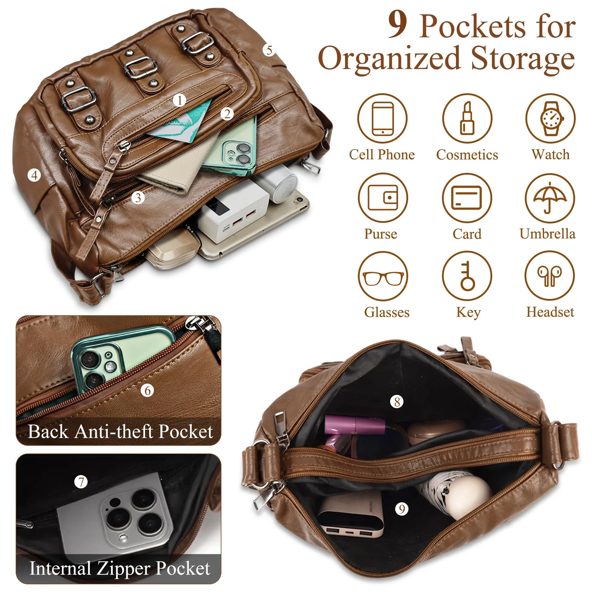 Mabecol Borsa Donna Tracolla PU Shopper Marrone - immagine 5