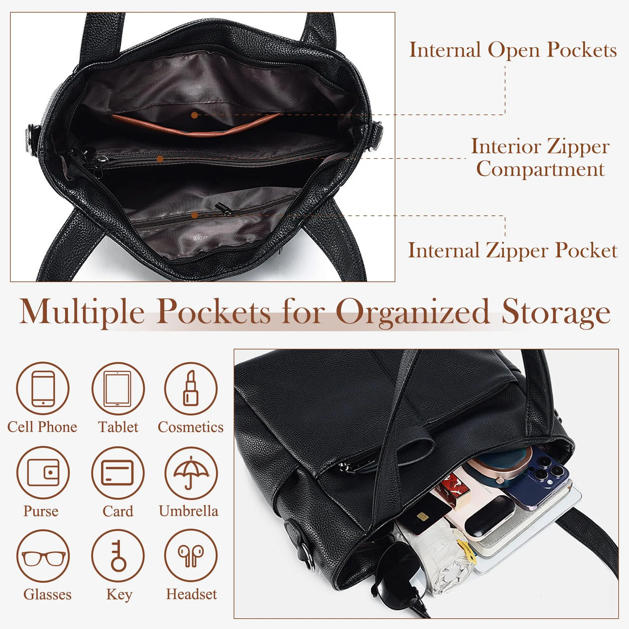 Mabecol Borsa Donna Media Spalla Mano Tracolla Tote Shopper Nero - immagine 4
