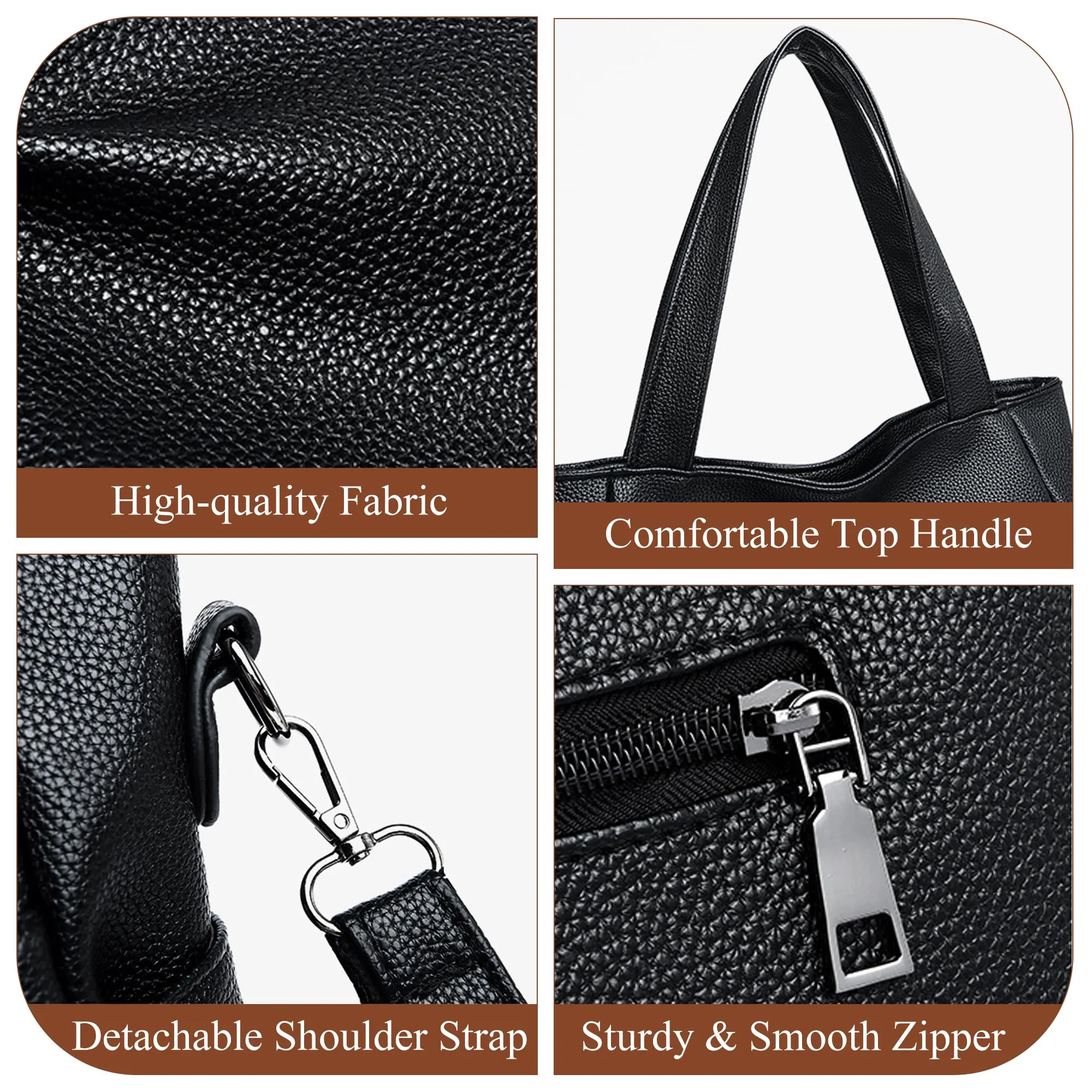 Mabecol Borsa Donna Media Spalla Mano Tracolla Tote Shopper Nero - immagine 6