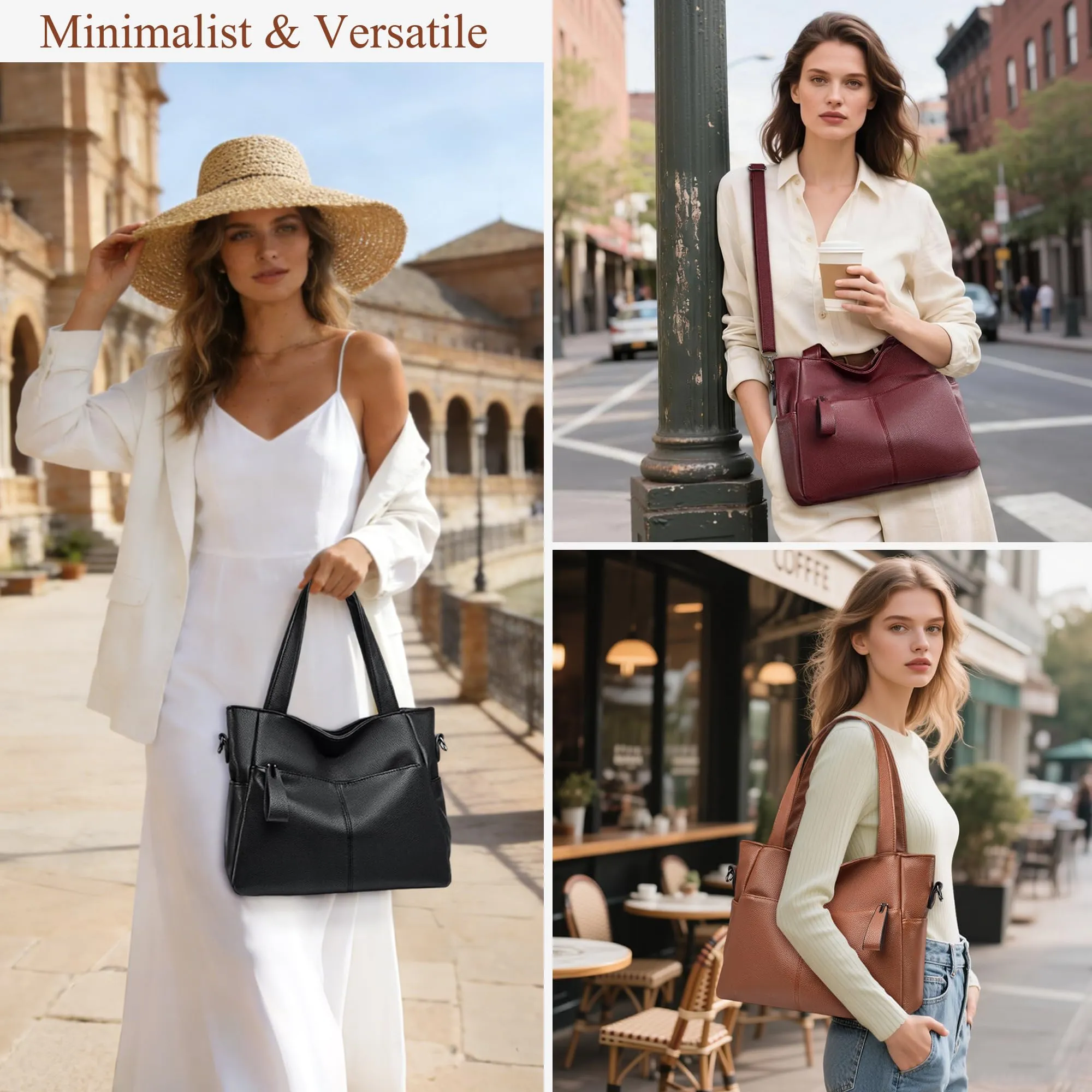 Mabecol Borsa Donna Media Spalla Mano Tracolla Tote Shopper Nero - immagine 7