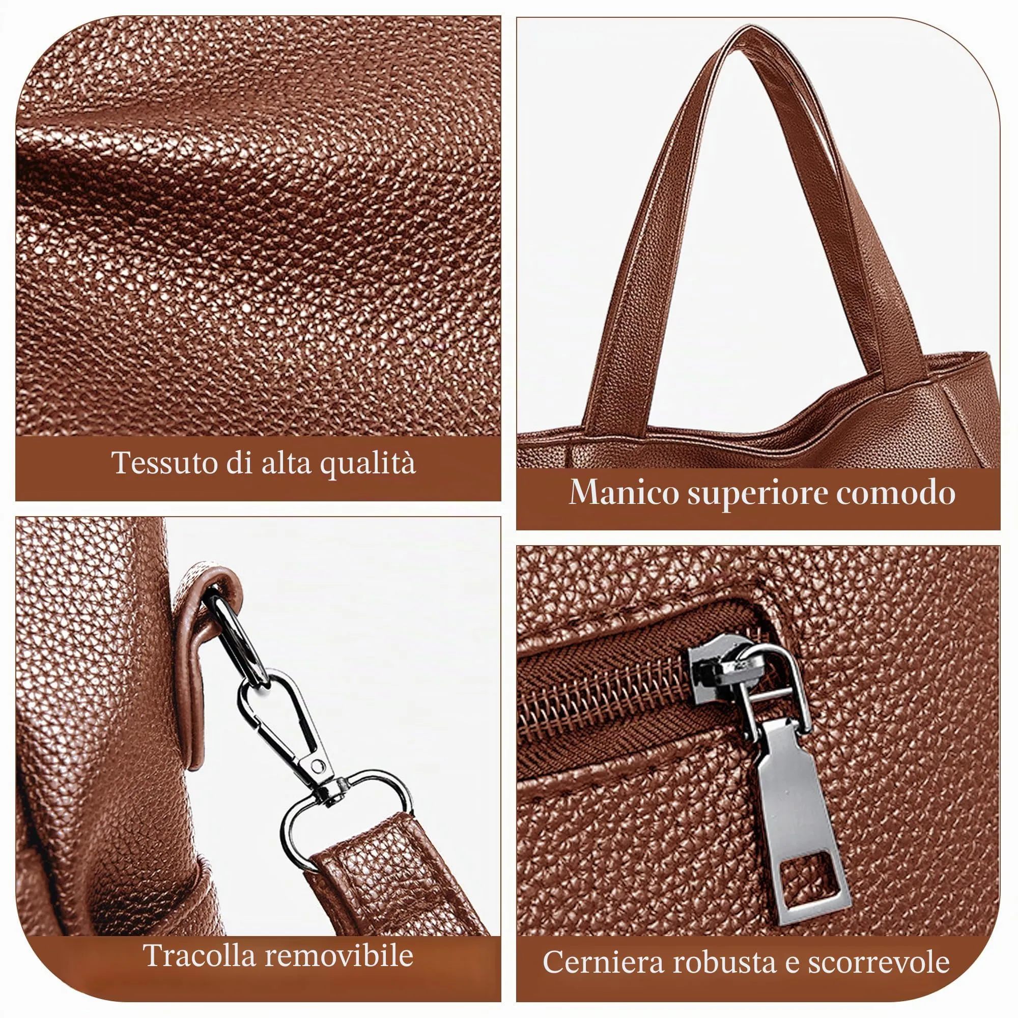 Mabecol Borsa Donna Media a Spalla, Mano e Tracolla Tote Shopper, Marrone - immagine 6