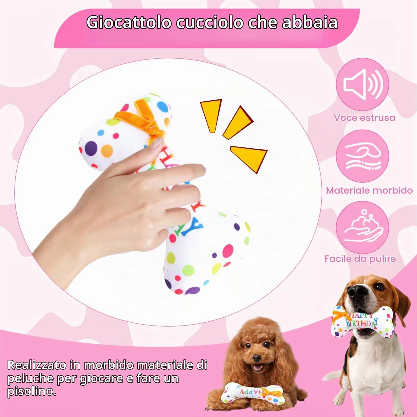 shallyong Set Compleanno Cane 4 Pezzi, Decorazioni Festa con Cappellino, Bandana e Giocattolo, Rosa, Small-Medium - immagine 4