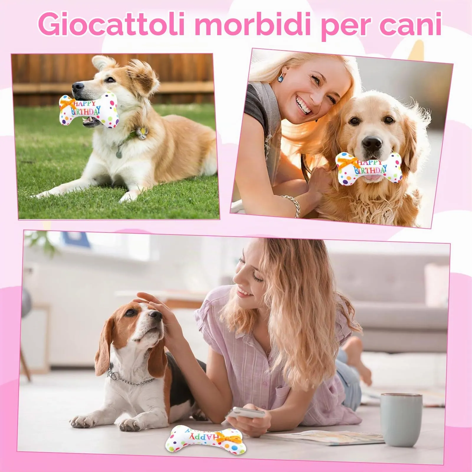 shallyong Set Compleanno Cane 4 Pezzi, Decorazioni Festa con Cappellino, Bandana e Giocattolo, Rosa, Small-Medium - immagine 5