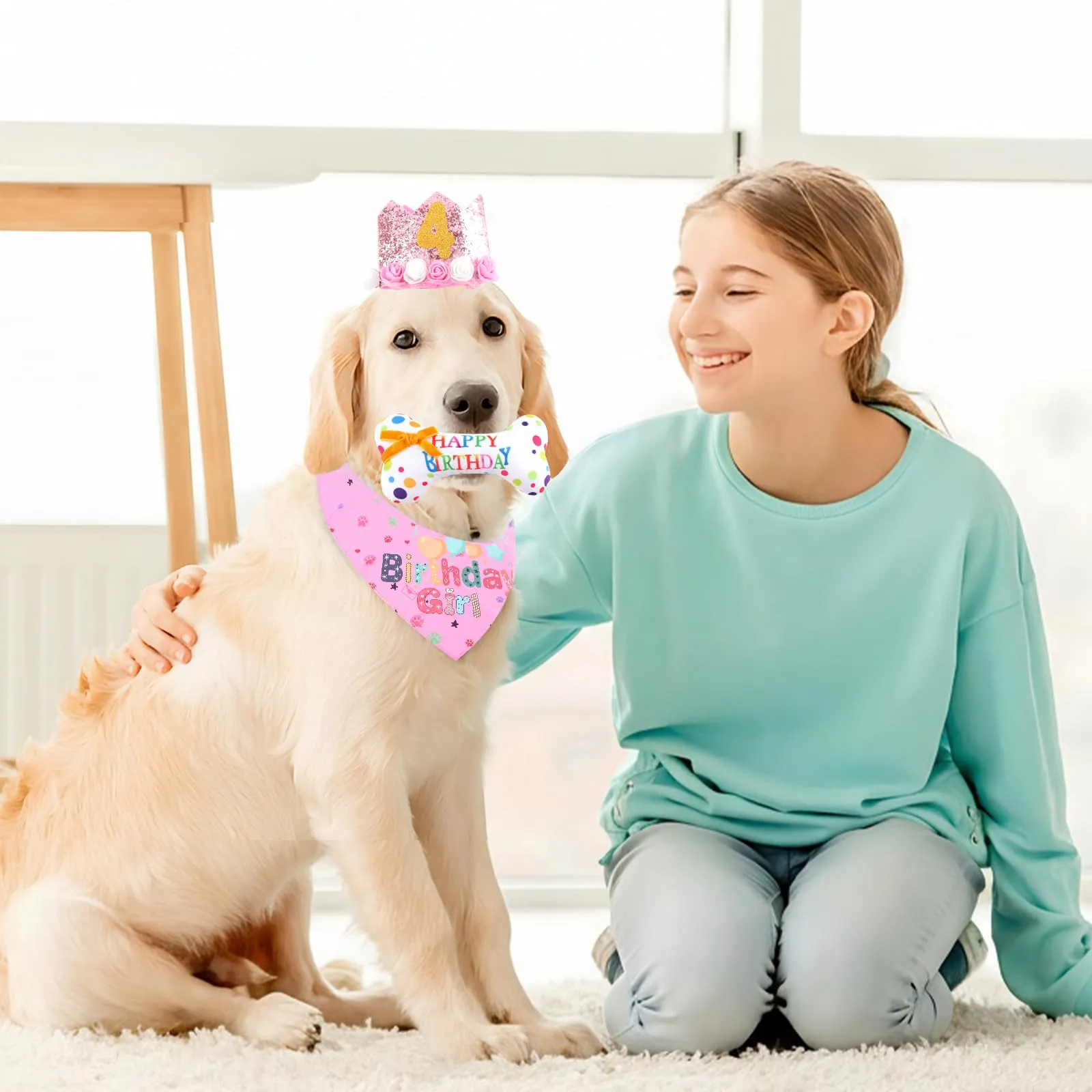 shallyong Set Compleanno Cane 4 Pezzi, Decorazioni Festa con Cappellino, Bandana e Giocattolo, Rosa, Small-Medium - immagine 6
