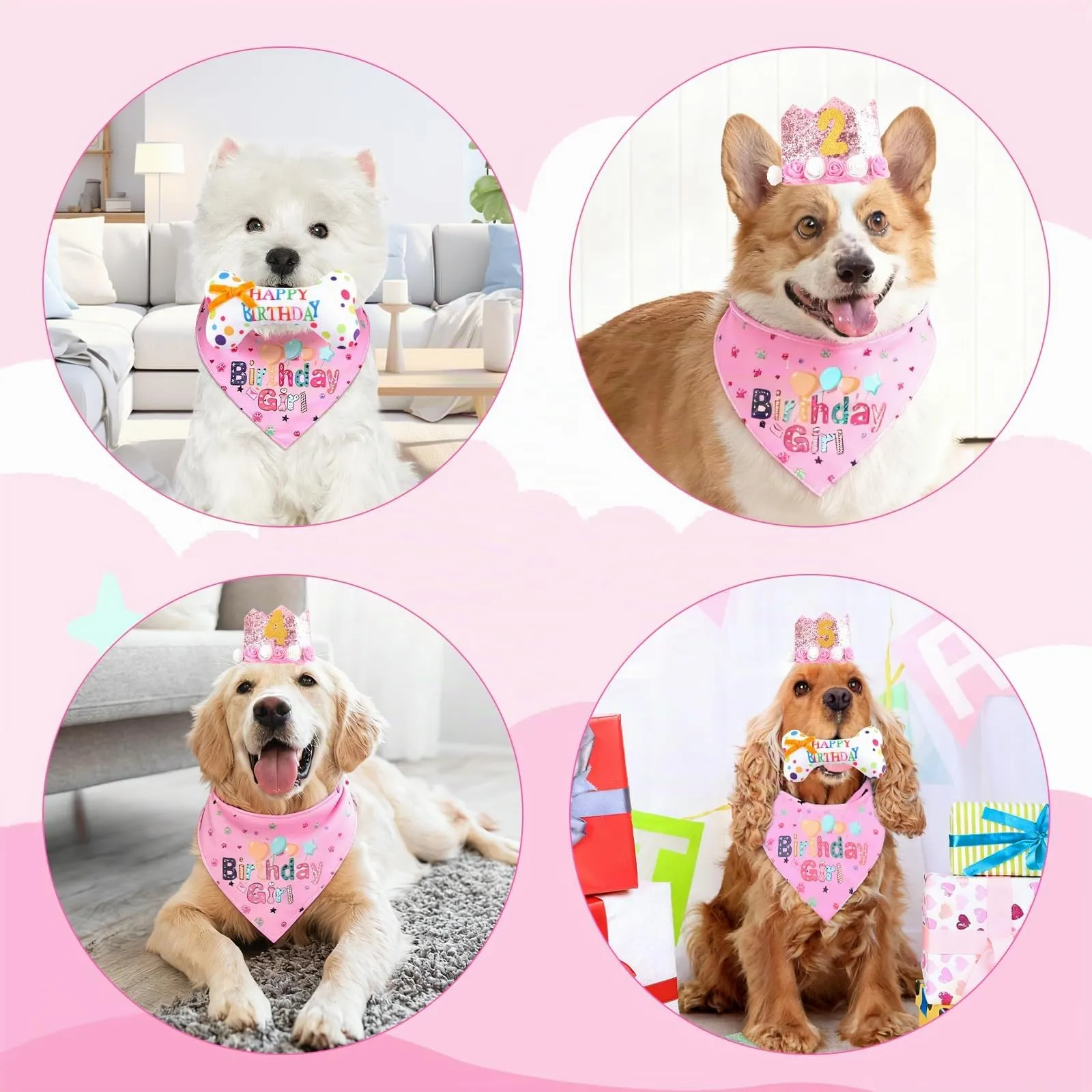 shallyong Set Compleanno Cane 4 Pezzi, Decorazioni Festa con Cappellino, Bandana e Giocattolo, Rosa, Small-Medium - immagine 7