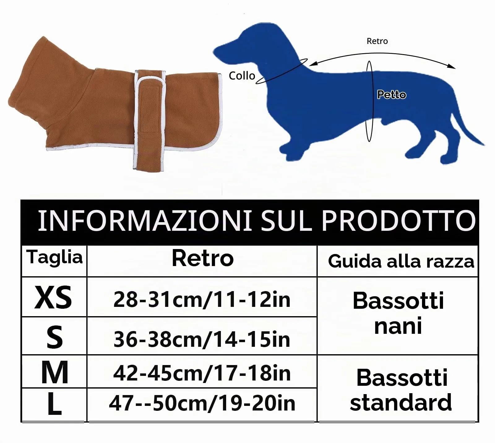 Geyecete Cappotto Invernale per Cani Bassotti in Pile con Foro per Imbracatura, Marrone, L - immagine 5