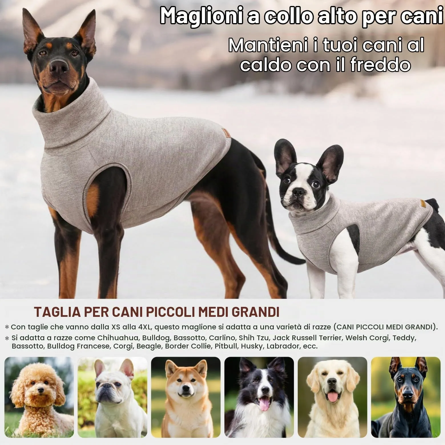Mosucoirl Maglione a Collo a Tartaruga per Cani, Khaki, M - immagine 5