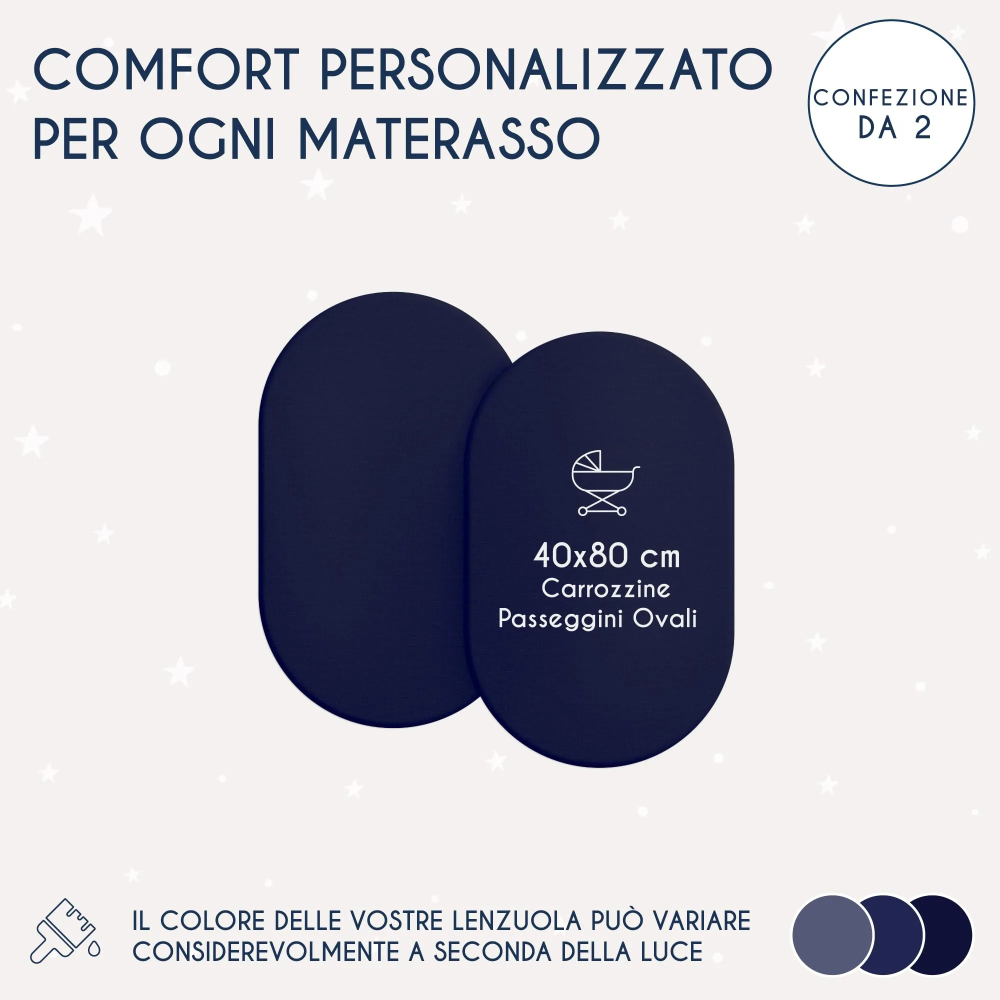 Dreamzie Set 2 Lenzuoli con Angoli in Cotone per Bambini, 40x80 cm, Oeko Tex, Blu Scuro - immagine 2