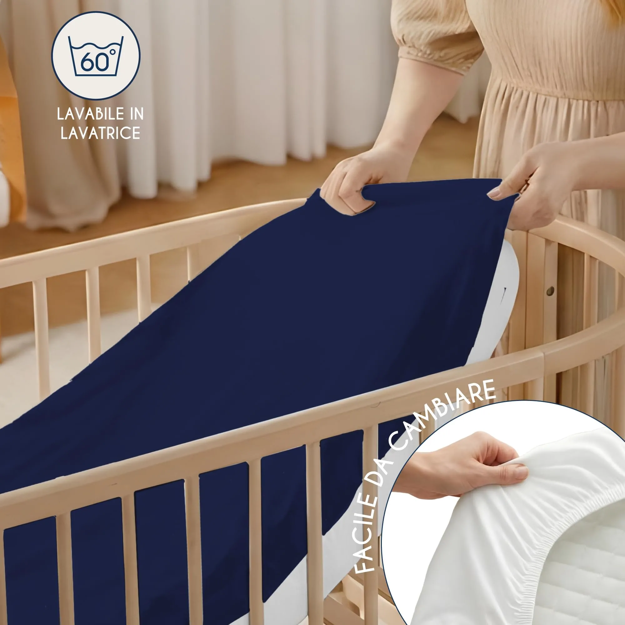 Dreamzie Set 2 Lenzuoli con Angoli in Cotone per Bambini, 40x80 cm, Oeko Tex, Blu Scuro - immagine 6
