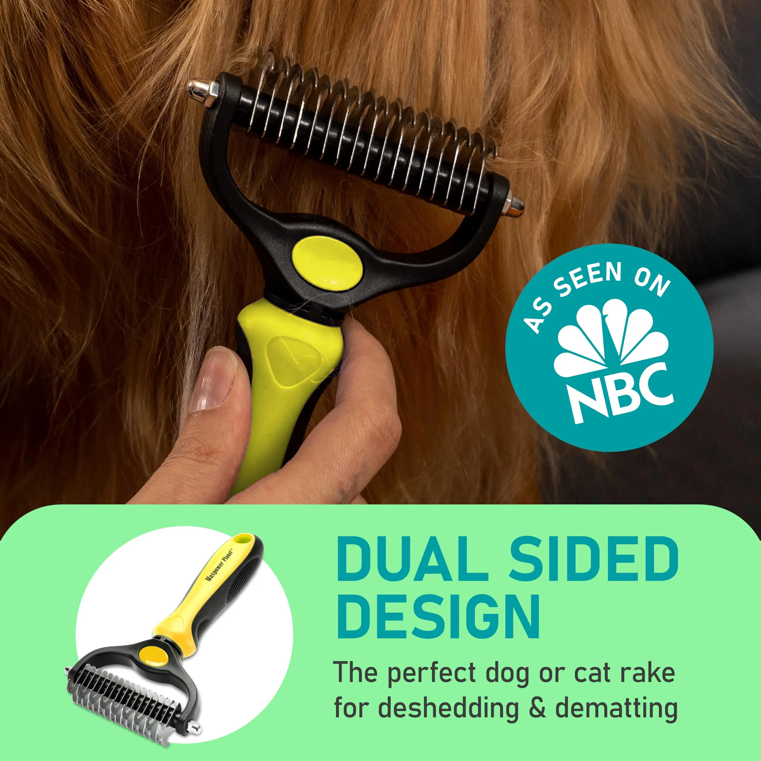 Maxpower Planet Spazzola per Toelettatura Animali Domestici, Pettine Rastrello Doppio Strato per Cani e Gatti, Large, Giallo - immagine 2