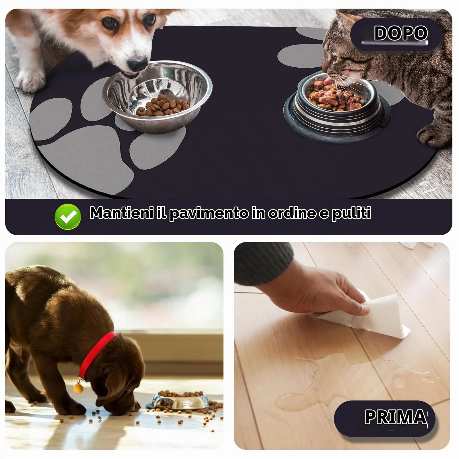 METEOROCK Tappetino Assorbente per Ciotole Cane e Gatto, Retro in Gomma Antiscivolo e Anti-Graffio, 61x40,5 cm - immagine 5