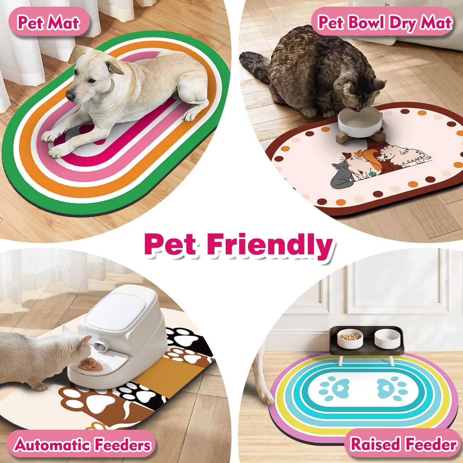 METEOROCK Tappetino Assorbente per Ciotole Cane e Gatto, Retro in Gomma Antiscivolo, Anti-Graffio, 61x40,5 cm, Cuore Rosa - immagine 6