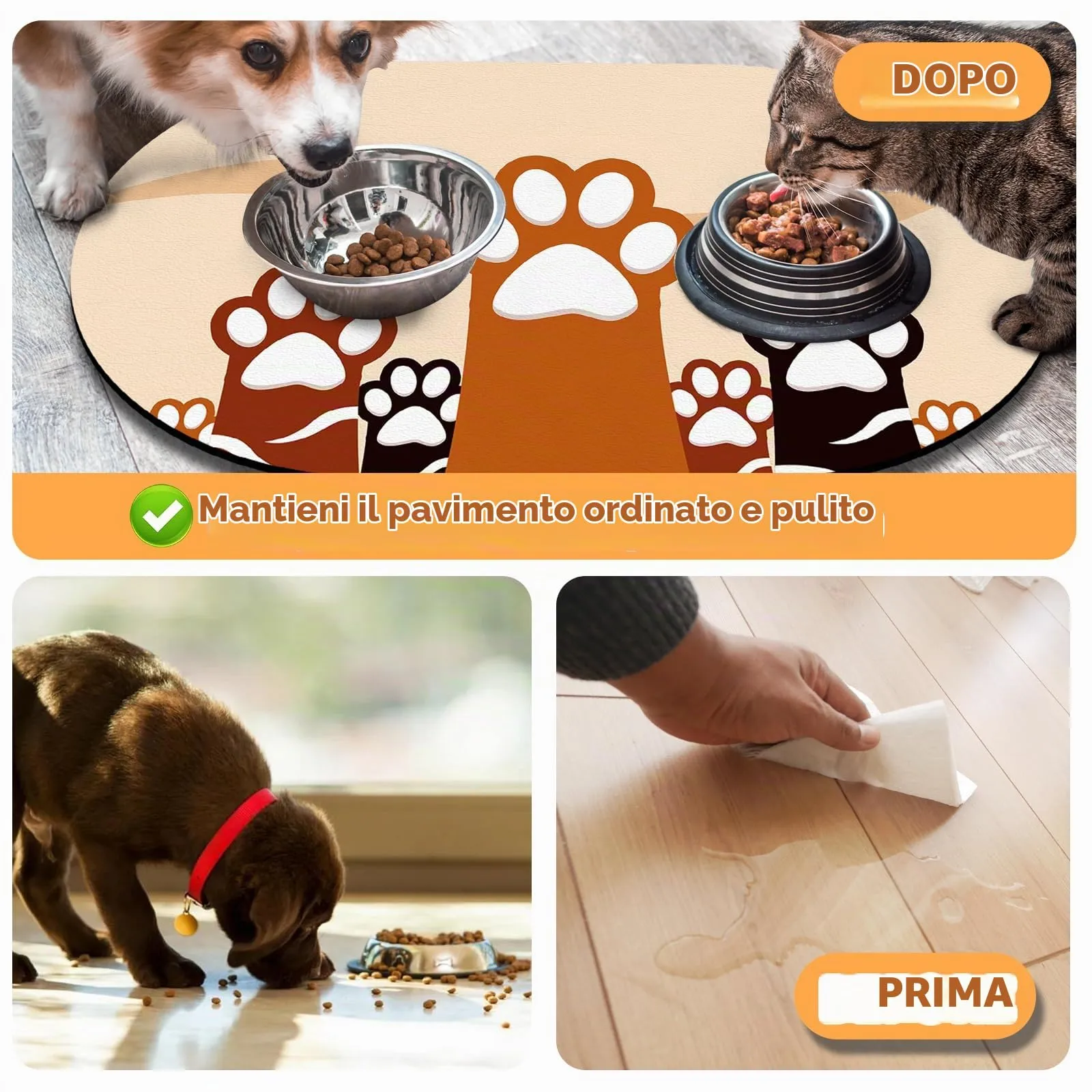 METEOROCK Tappetino Assorbente e Antiscivolo per Ciotole Cane e Gatto, 51x30,5 cm - immagine 5