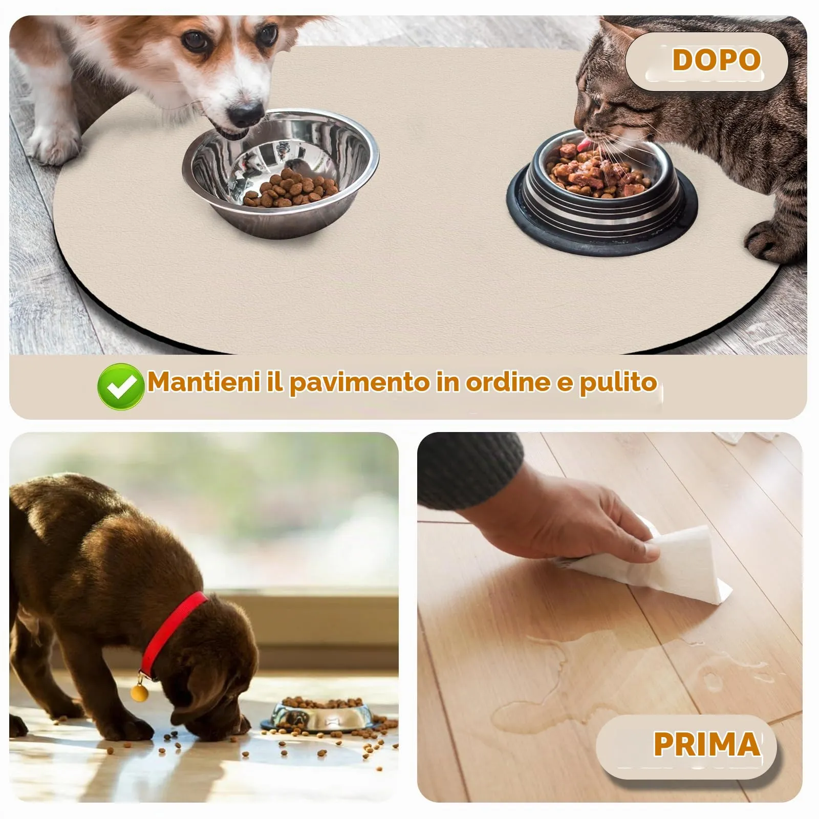 METEOROCK Tappetino Assorbente e Antiscivolo per Ciotole di Cani e Gatti, 51x30,5 cm - immagine 5