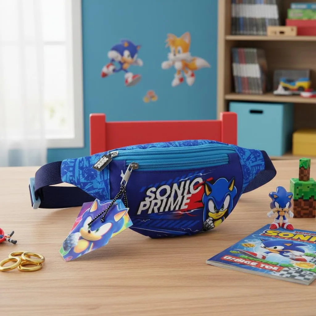 Sonic The Hedgehog Marsupio a Tracolla per Bambino e Ragazzo, 2 Tasche con Zip, Blu, 23 x 12 x 9 cm - immagine 3