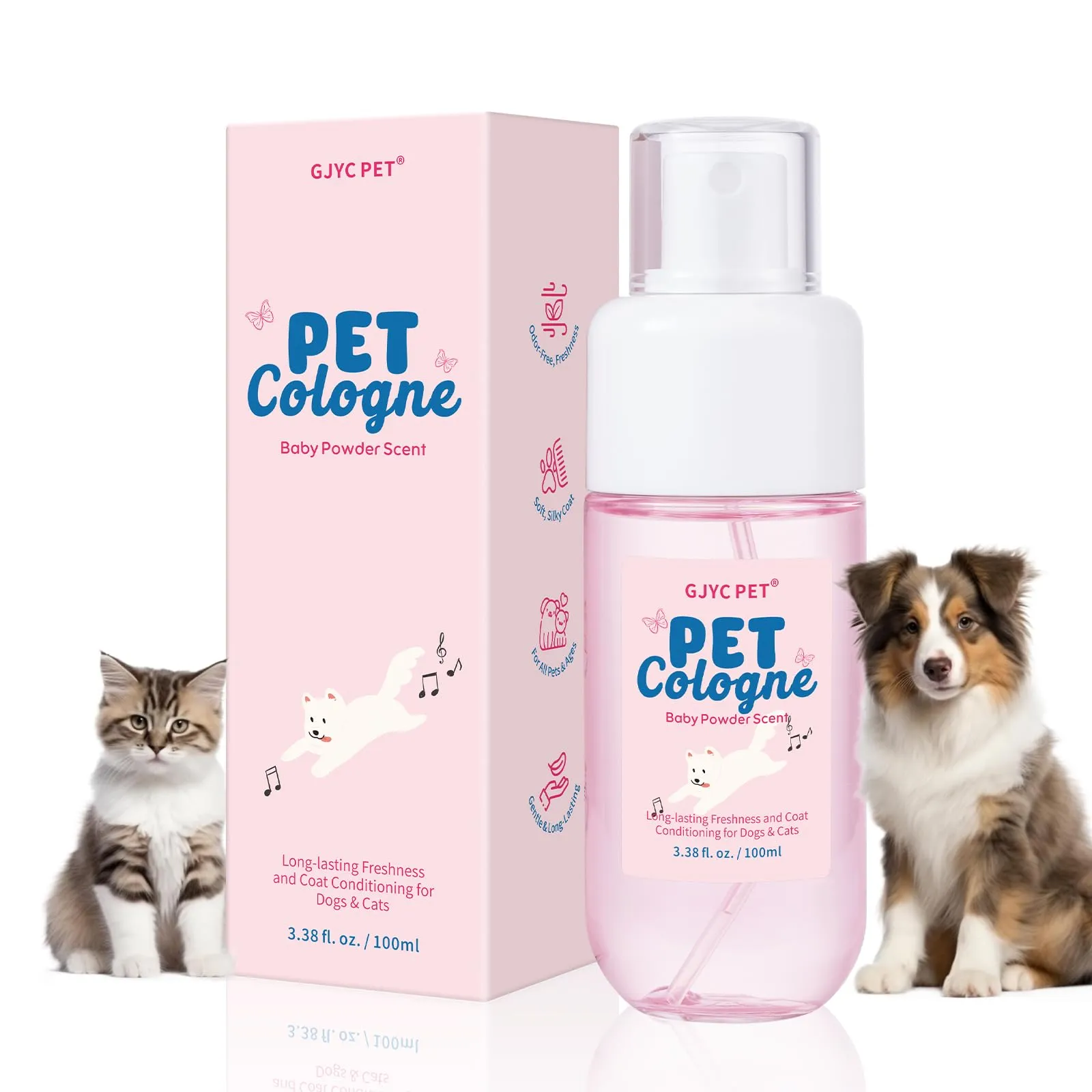 GJYC PET Profumo per Cani e Gatti, Deodorante Pelliccia Aroma Talco Neonato, Spray Neutralizzatore Odori, 100ml - immagine 1