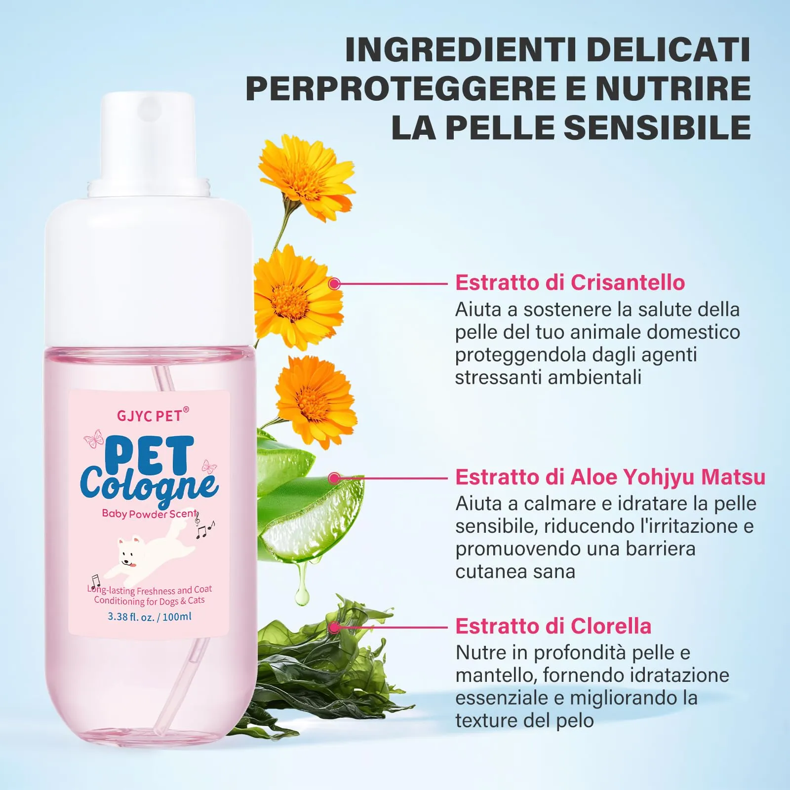 GJYC PET Profumo per Cani e Gatti, Deodorante Pelliccia Aroma Talco Neonato, Spray Neutralizzatore Odori, 100ml - immagine 4
