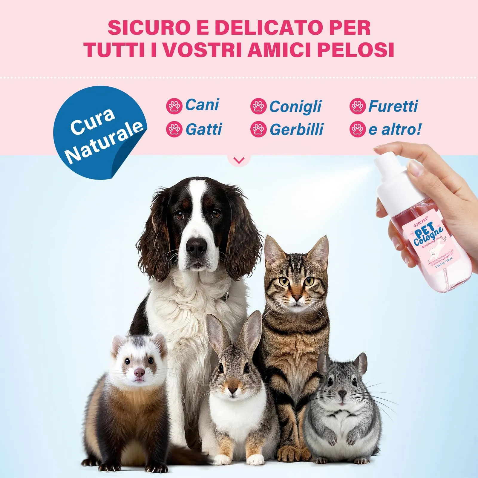 GJYC PET Profumo per Cani e Gatti, Deodorante Pelliccia Aroma Talco Neonato, Spray Neutralizzatore Odori, 100ml - immagine 6