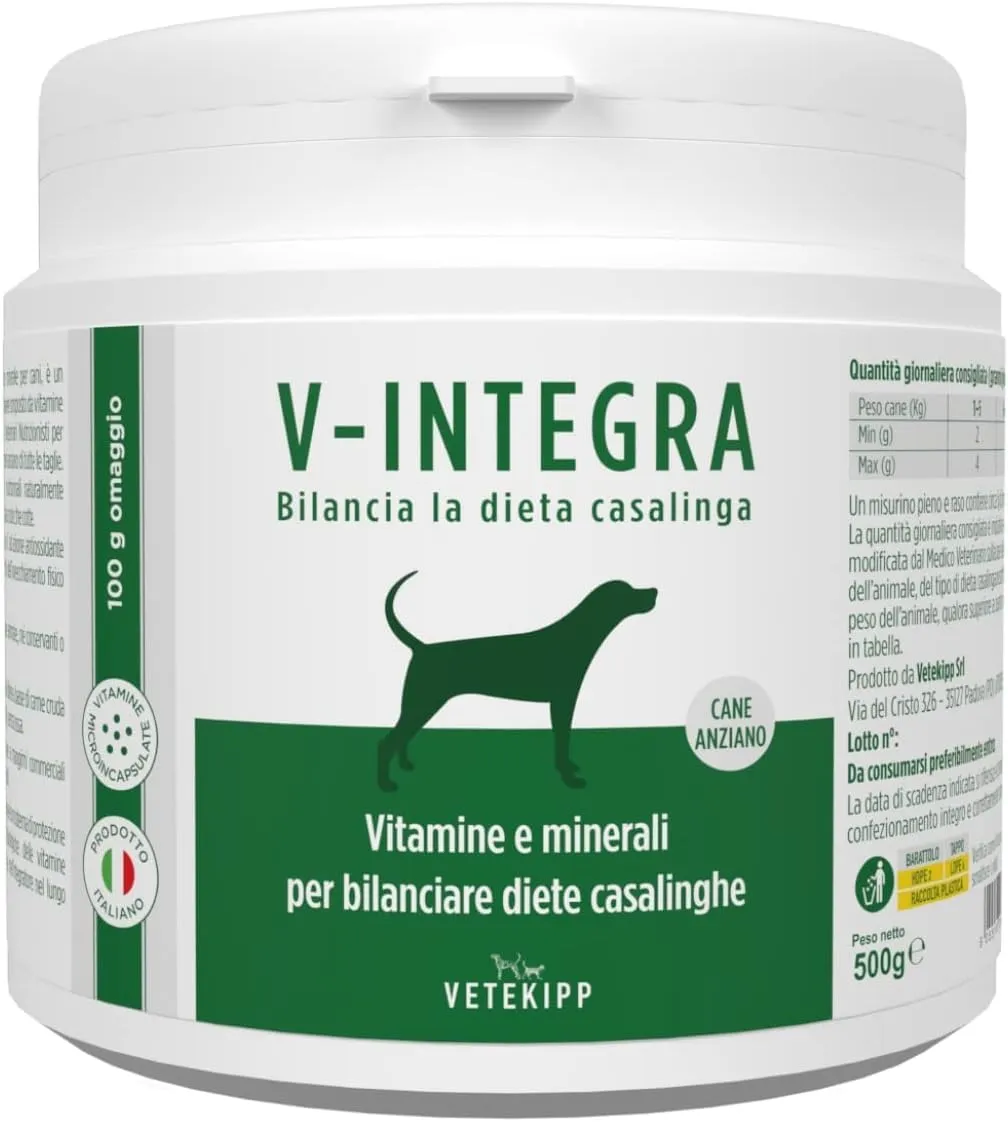 V-INTEGRA Cane Anziano Integratore Multivitaminico e Minerale per Dieta Casalinga e BARF, 500g - immagine 1