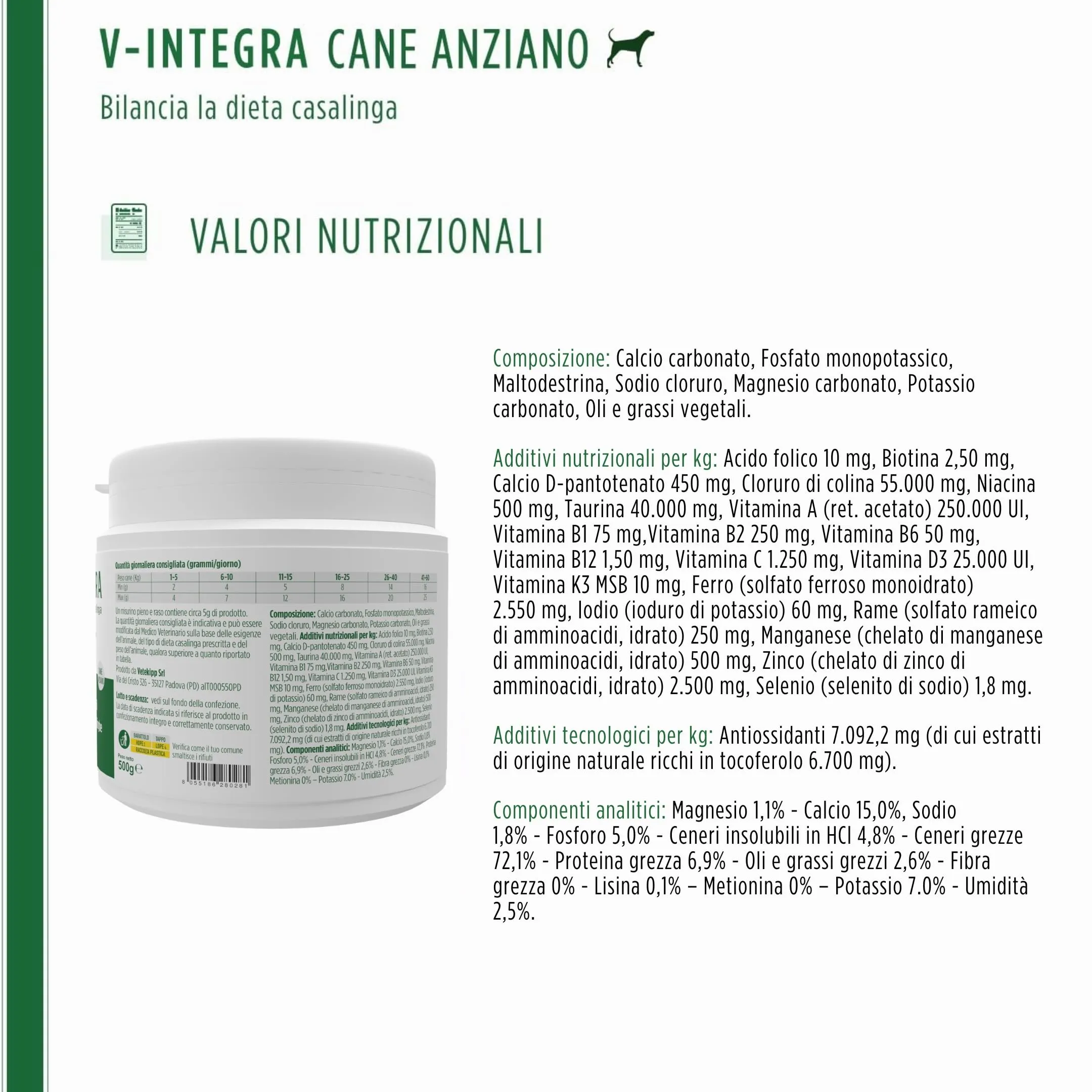 V-INTEGRA Cane Anziano Integratore Multivitaminico e Minerale per Dieta Casalinga e BARF, 500g - immagine 7