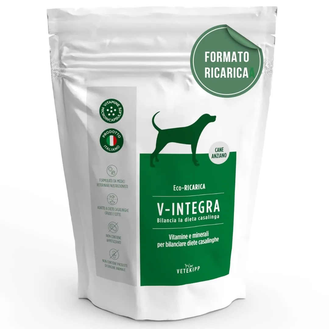 V-INTEGRA Cane Anziano, Integratore Multivitaminico per Dieta Casalinga e BARF, 1kg Eco Ricarica - immagine 1