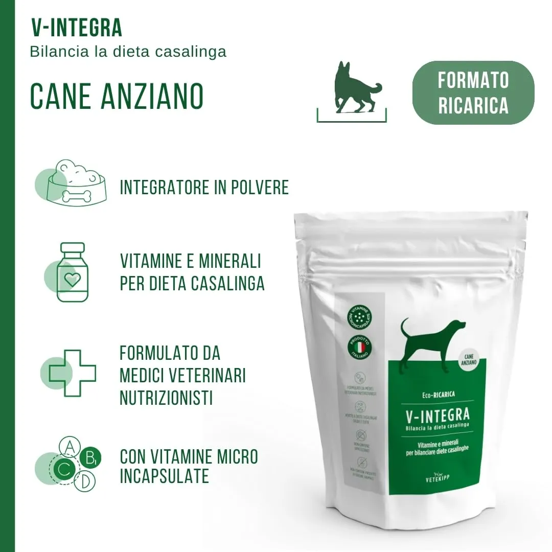 V-INTEGRA Cane Anziano, Integratore Multivitaminico per Dieta Casalinga e BARF, 1kg Eco Ricarica - immagine 2