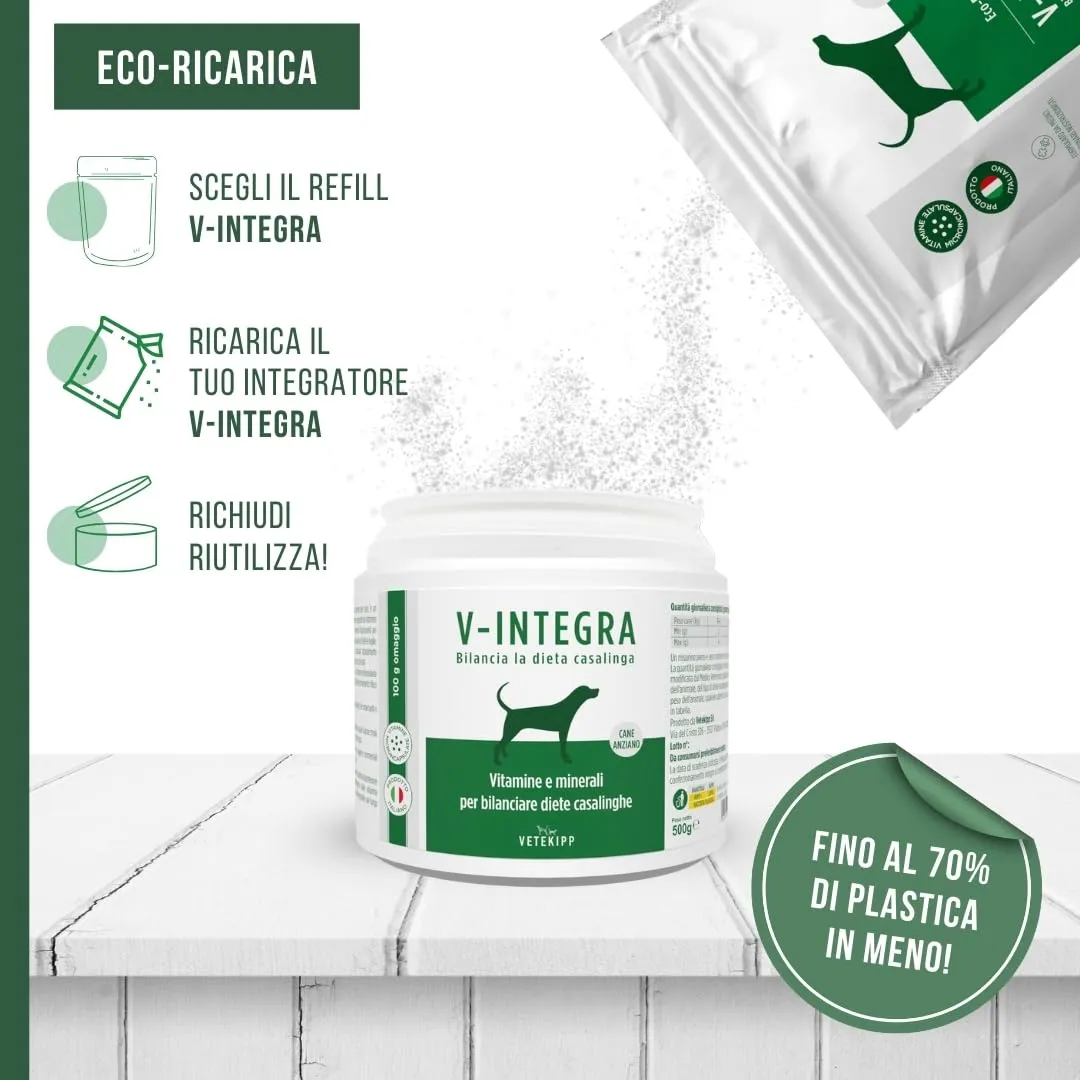 V-INTEGRA Cane Anziano, Integratore Multivitaminico per Dieta Casalinga e BARF, 1kg Eco Ricarica - immagine 4