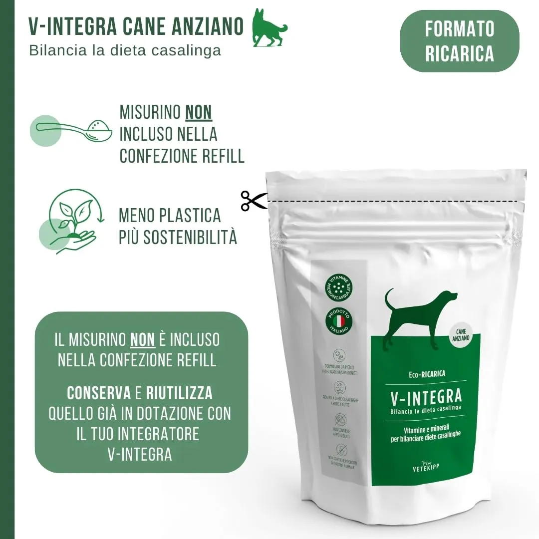 V-INTEGRA Cane Anziano, Integratore Multivitaminico per Dieta Casalinga e BARF, 1kg Eco Ricarica - immagine 5