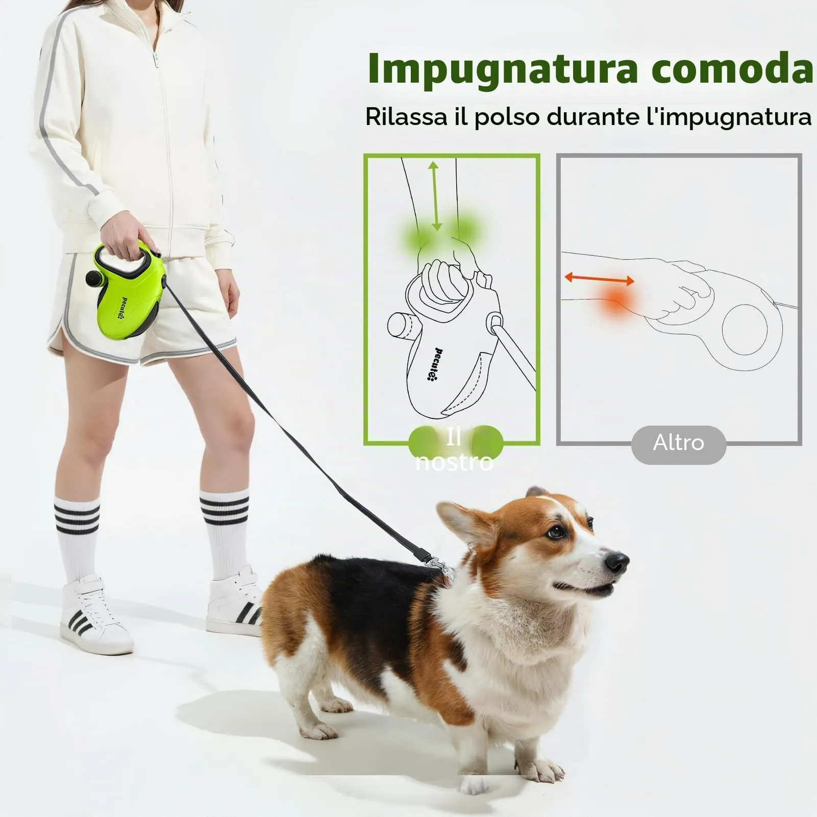Pecute Guinzaglio Retrattile per Cani 8M, Nylon Riflettente, per Cani di Taglia Media e Grande fino a 50 kg - immagine 6