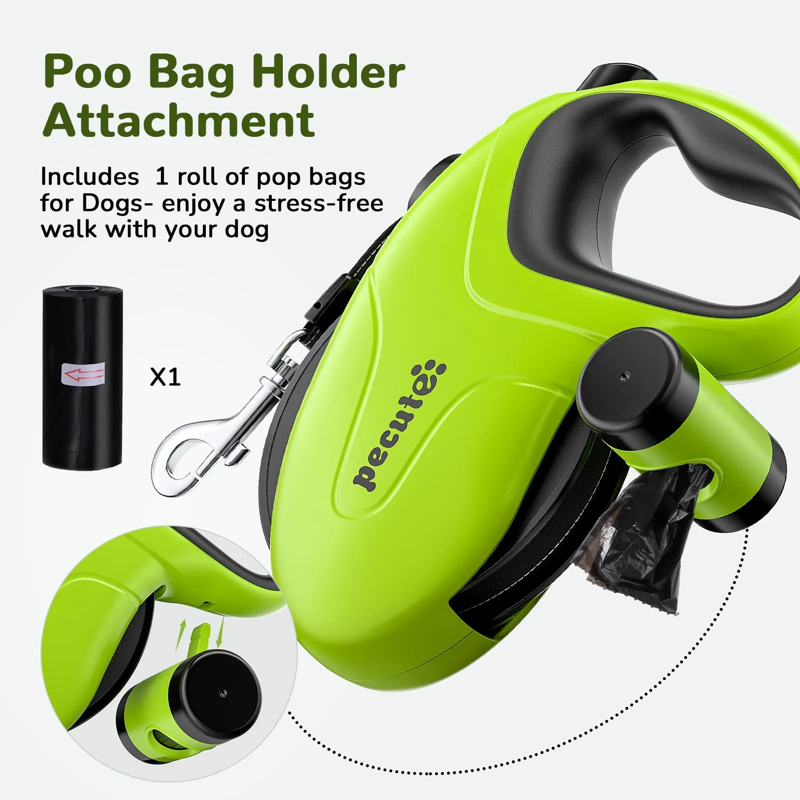 Pecute Guinzaglio Retrattile per Cani 8M, Nylon Riflettente, per Cani di Taglia Media e Grande fino a 50 kg - immagine 7