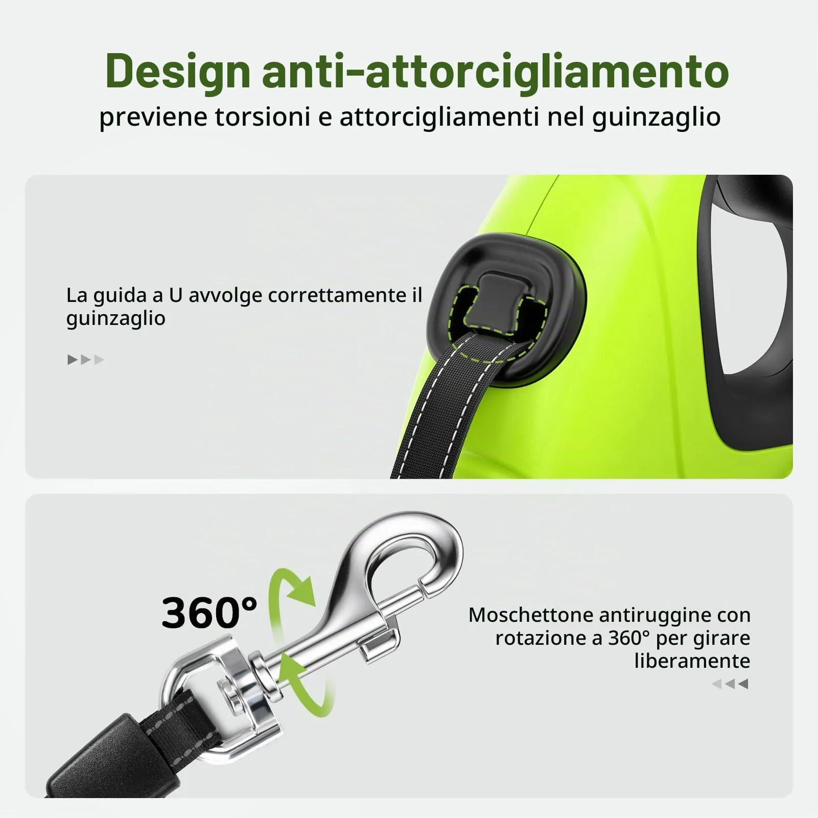 Pecute Guinzaglio Retrattile per Cani 10M fino a 50 Kg, Antigroviglio a 360°, Resistente alla Masticazione - immagine 5