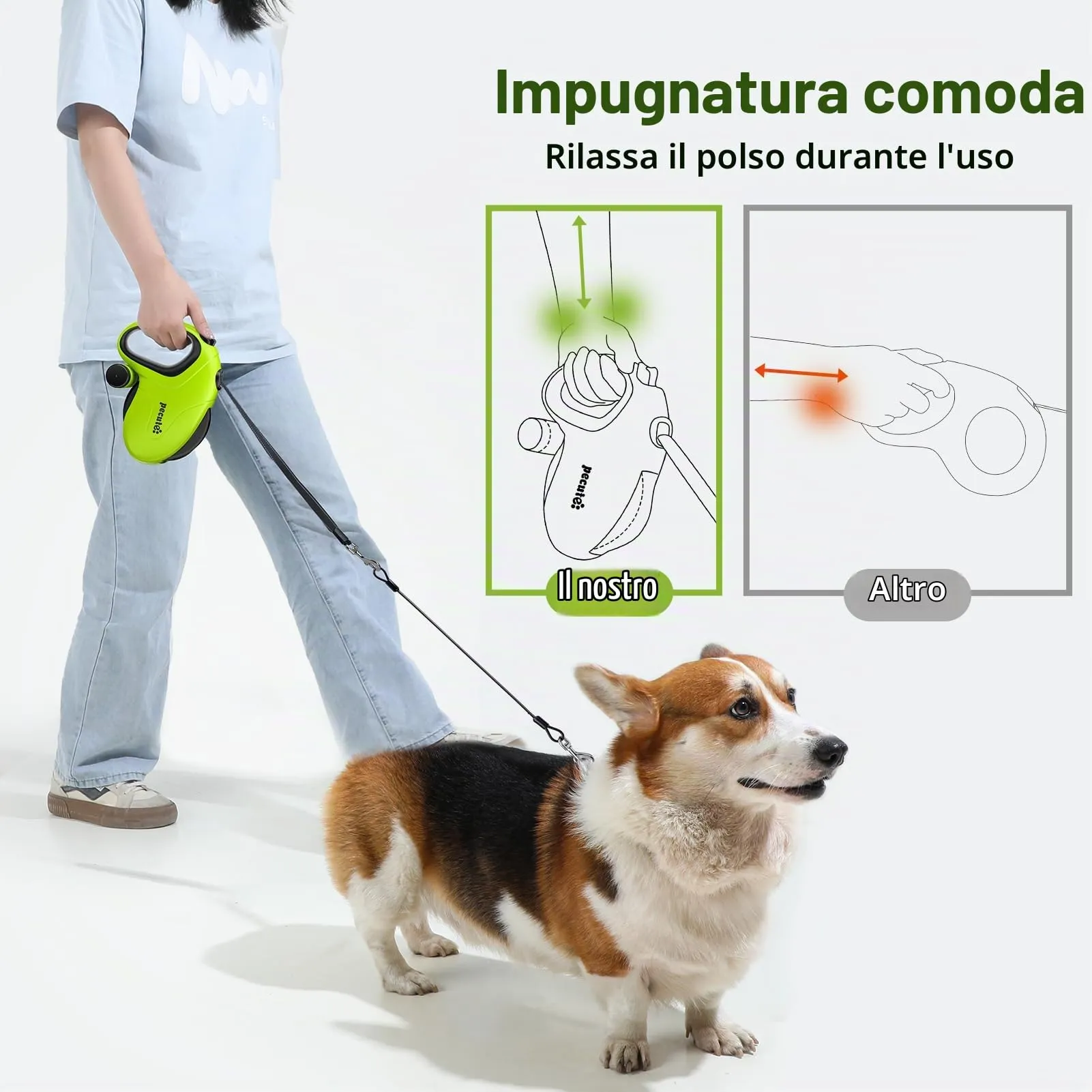 Pecute Guinzaglio Retrattile per Cani 10M fino a 50 Kg, Antigroviglio a 360°, Resistente alla Masticazione - immagine 7