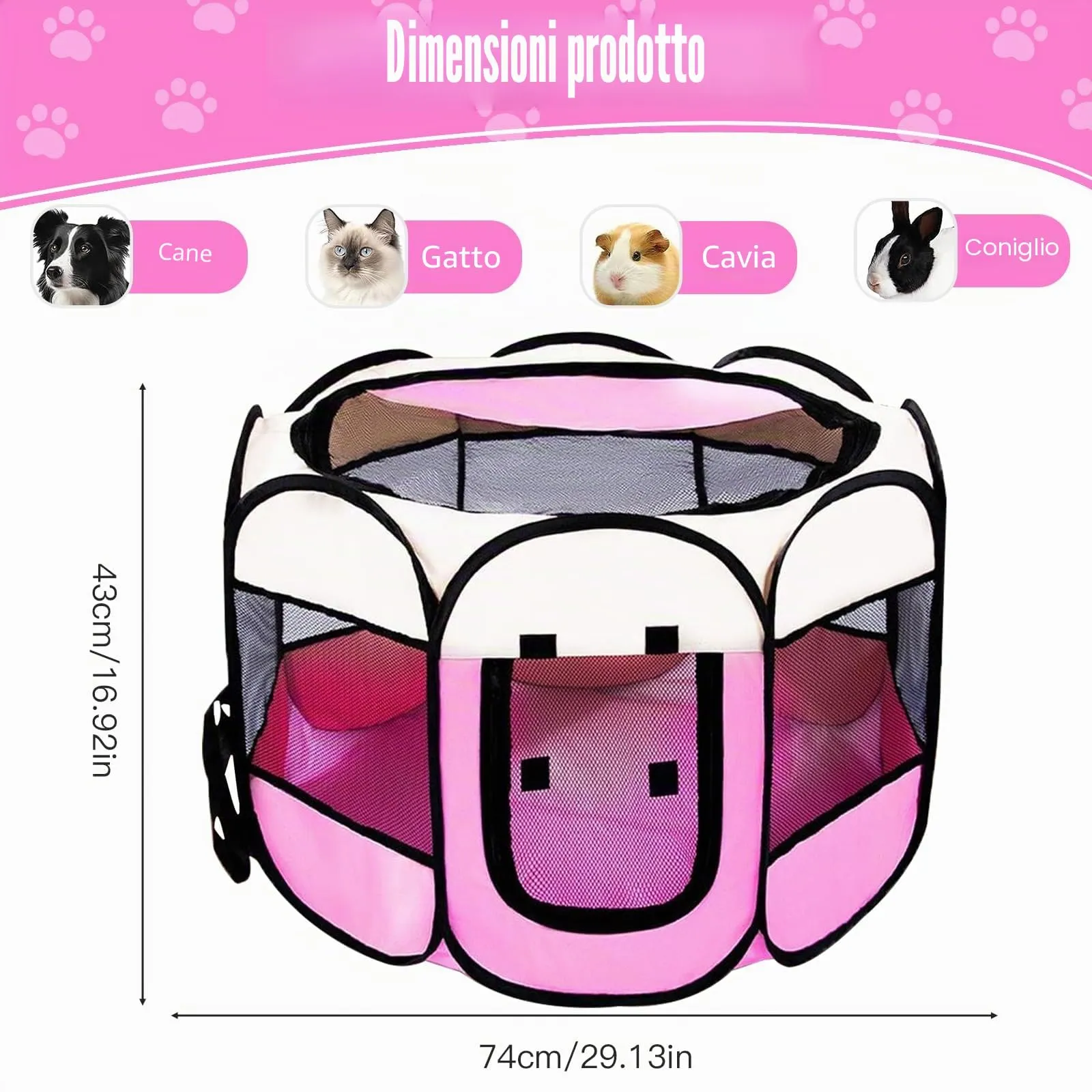 YuLiMirich Recinto Pieghevole per Cani, Gatti e Piccoli Animali, Rosa, S - immagine 2