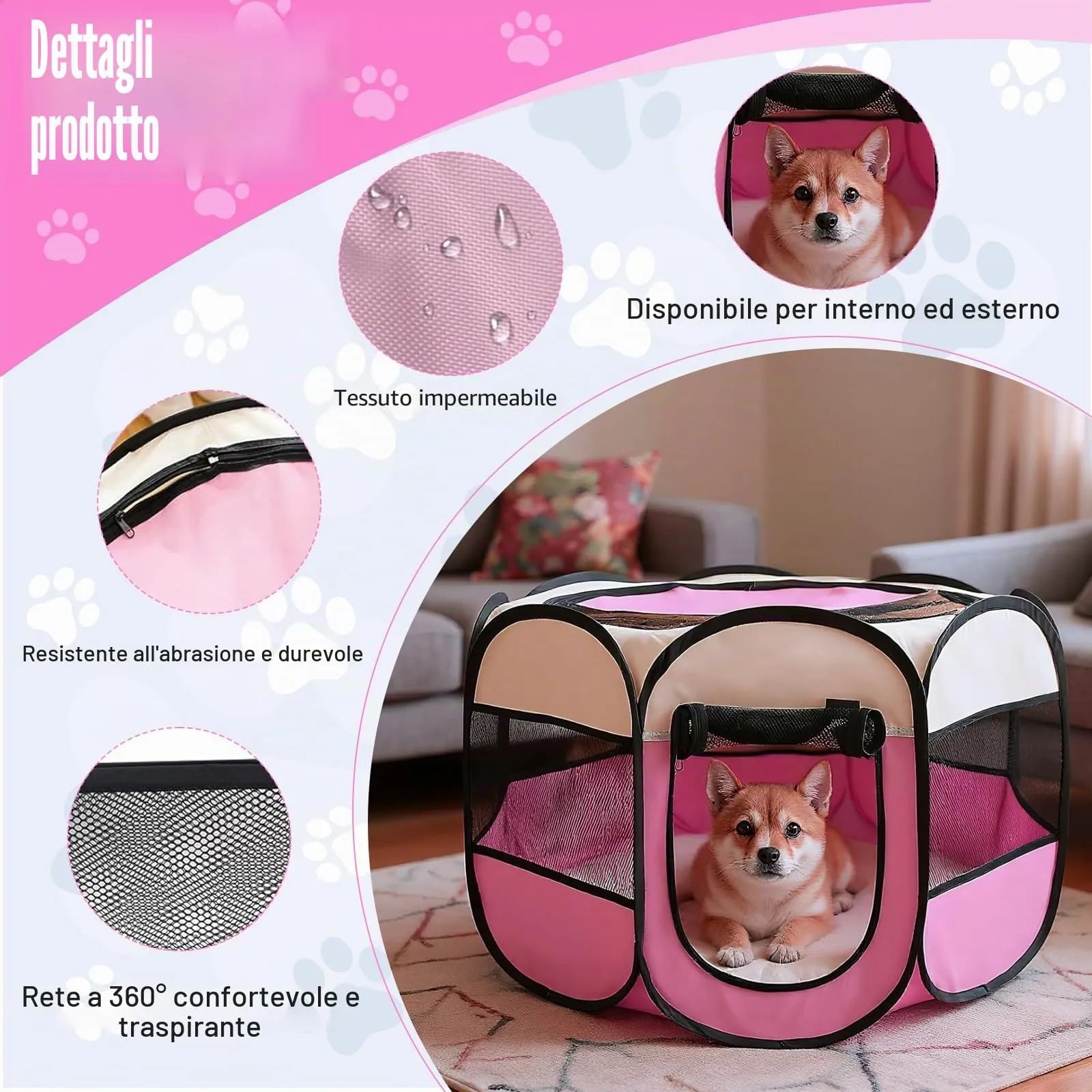 YuLiMirich Recinto Pieghevole per Cani, Gatti e Piccoli Animali, Rosa, S - immagine 3