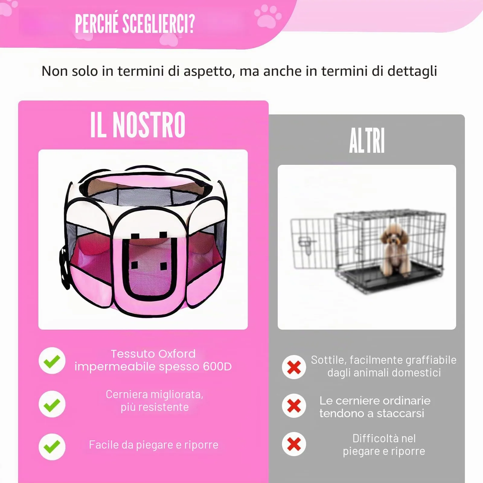 YuLiMirich Recinto Pieghevole per Cani, Gatti e Piccoli Animali, Rosa, S - immagine 4