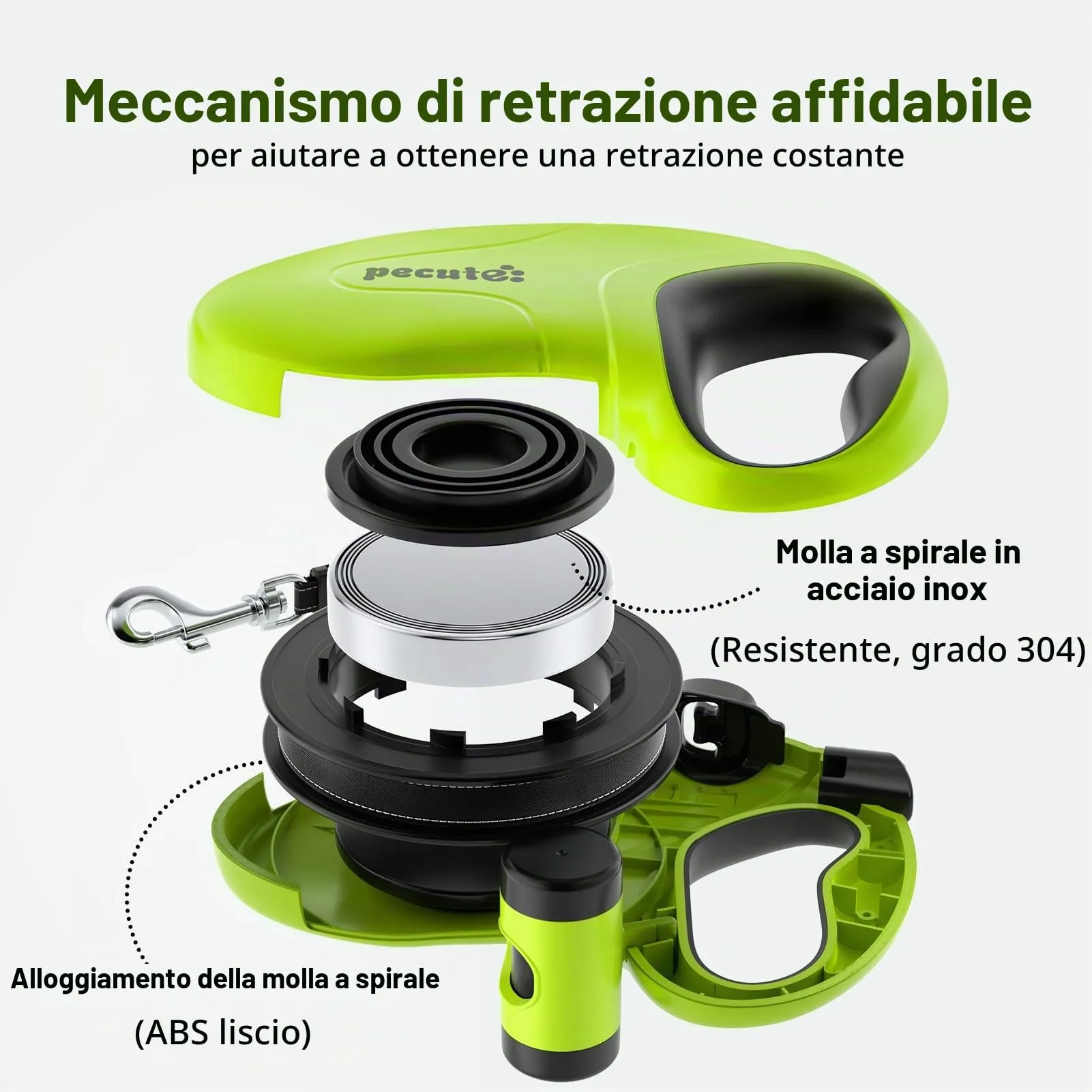 Pecute Guinzaglio Retrattile per Cani 10M (Fino a 50 Kg), Verde - immagine 2
