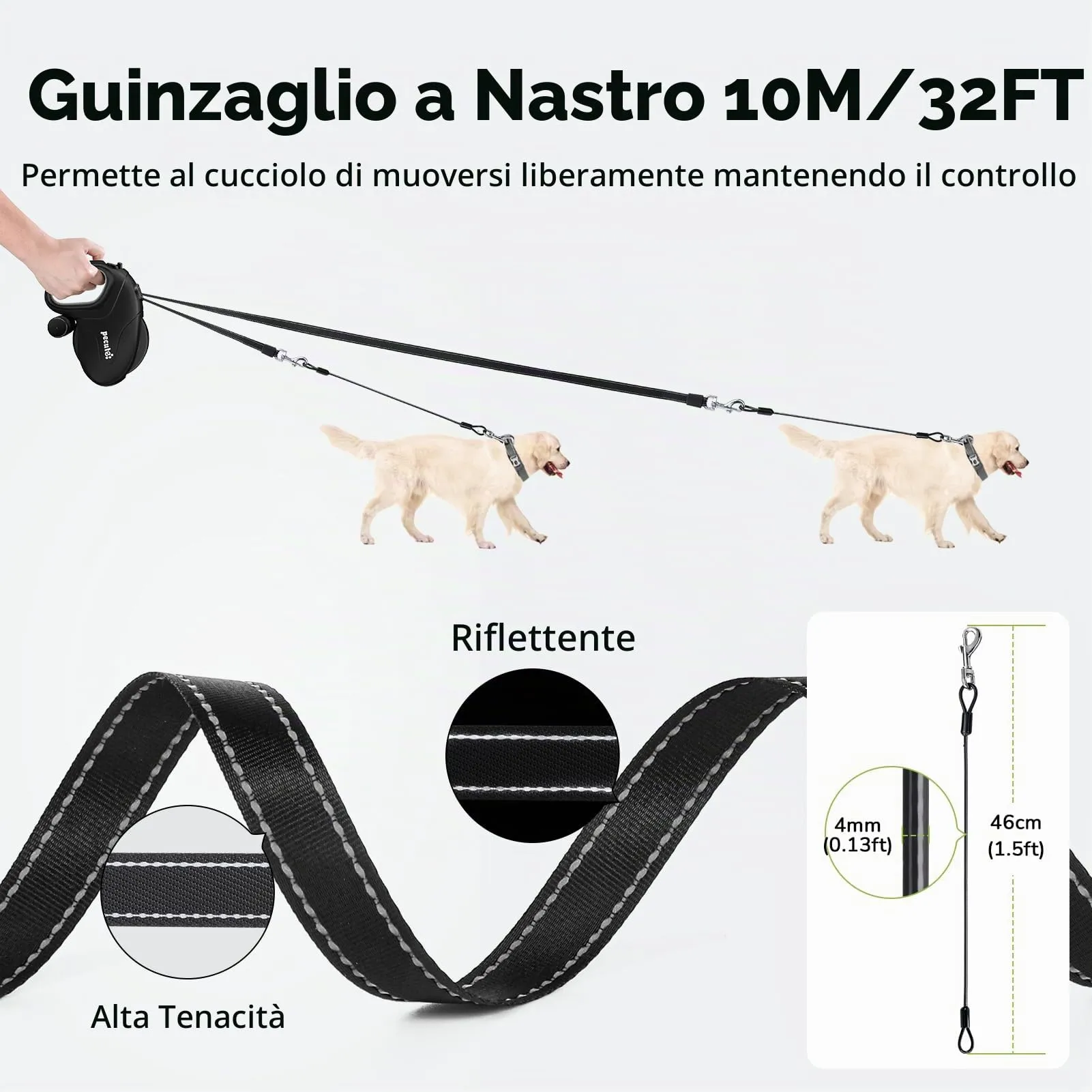 Pecute Guinzaglio Retrattile per Cani 10m, fino a 50 kg - immagine 3