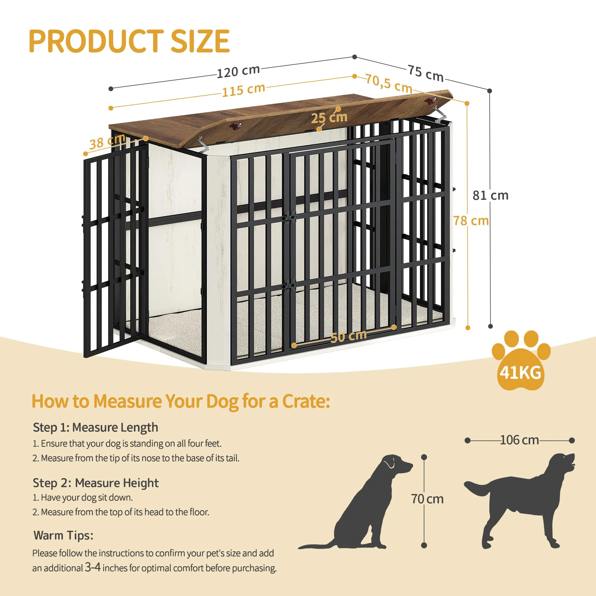 Hzuaneri Gabbia per Cani XXL, 120 cm, Bianco e Marrone - immagine 2