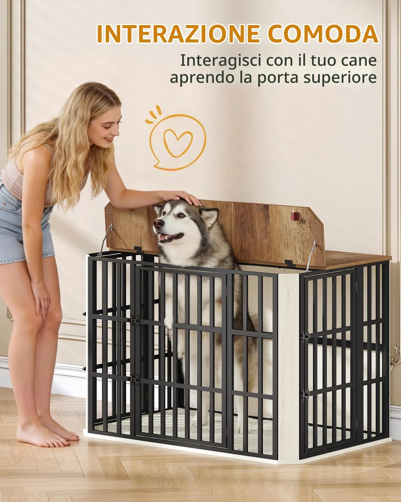 Hzuaneri Gabbia per Cani XXL, 120 cm, Bianco e Marrone - immagine 3
