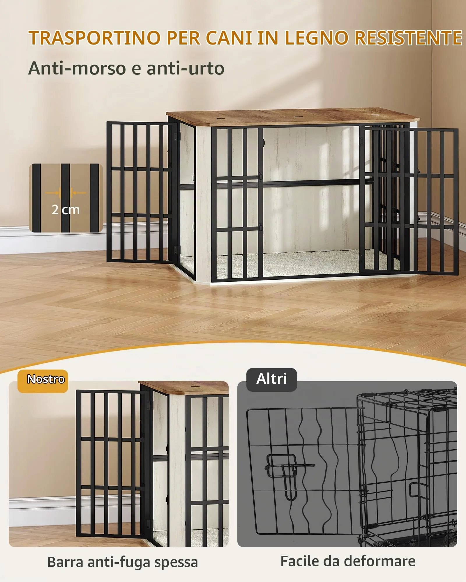 Hzuaneri Gabbia per Cani XXL, 120 cm, Bianco e Marrone - immagine 5