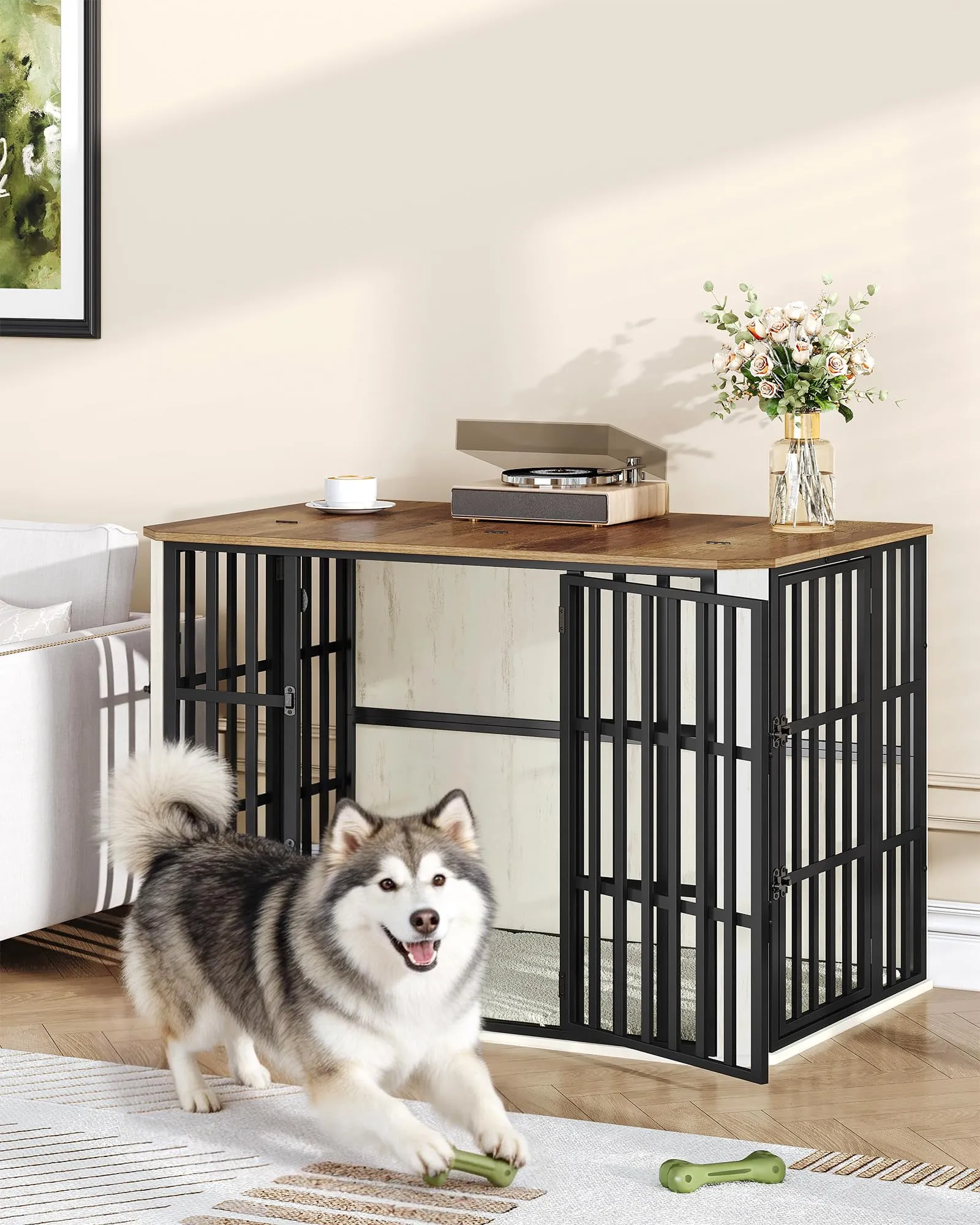 Hzuaneri Gabbia per Cani XXL, 120 cm, Bianco e Marrone - immagine 6