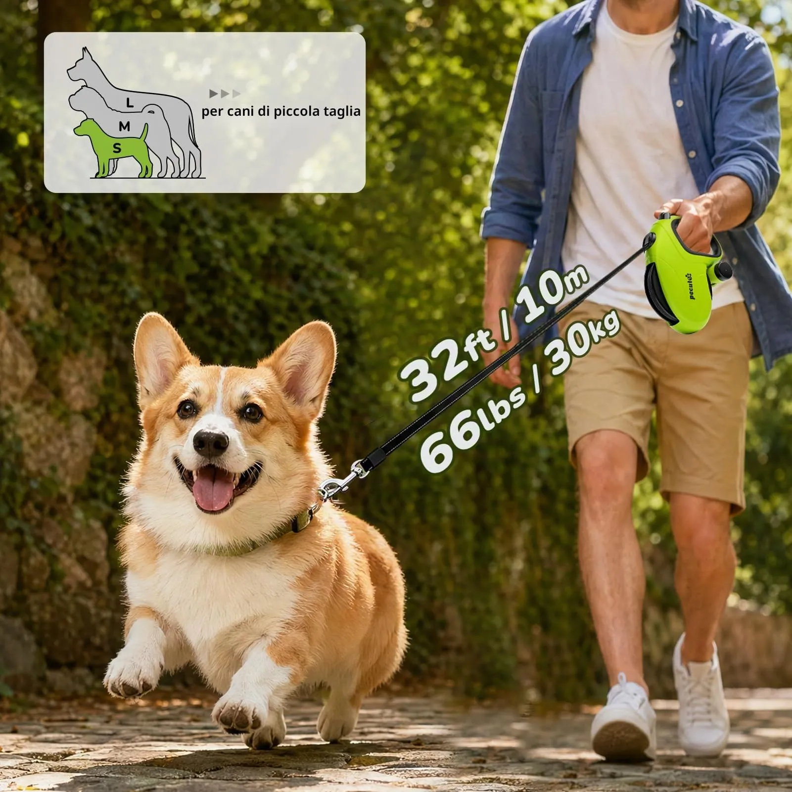 Pecute Guinzaglio Retrattile per Cani 10m (Fino a 30 kg) - immagine 2