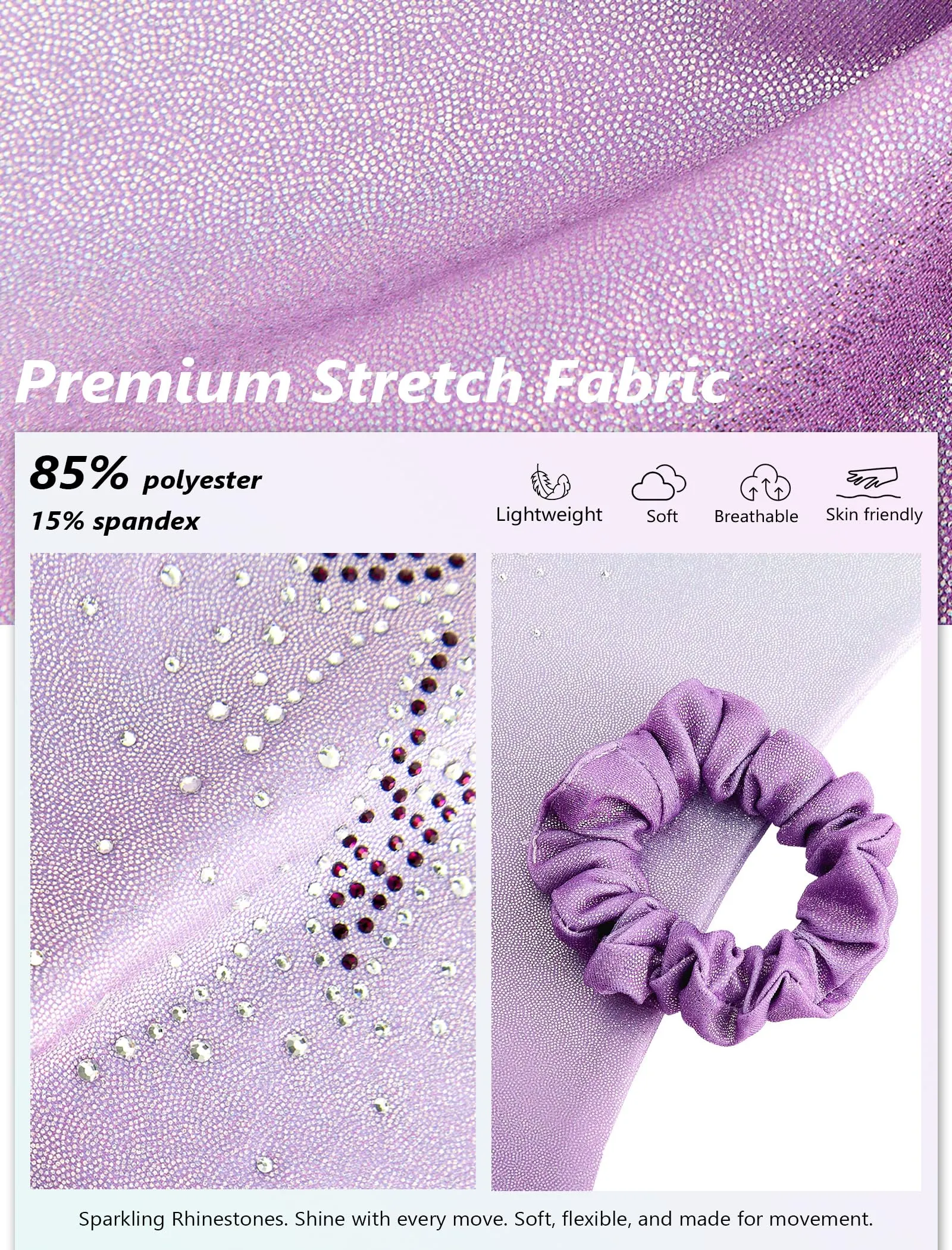 Gogokids Costume da Ginnastica per Ragazze in Tre Pezzi con Shorts e Fascia per i Capelli, Tutina da Balletto con Paillettes - immagine 4