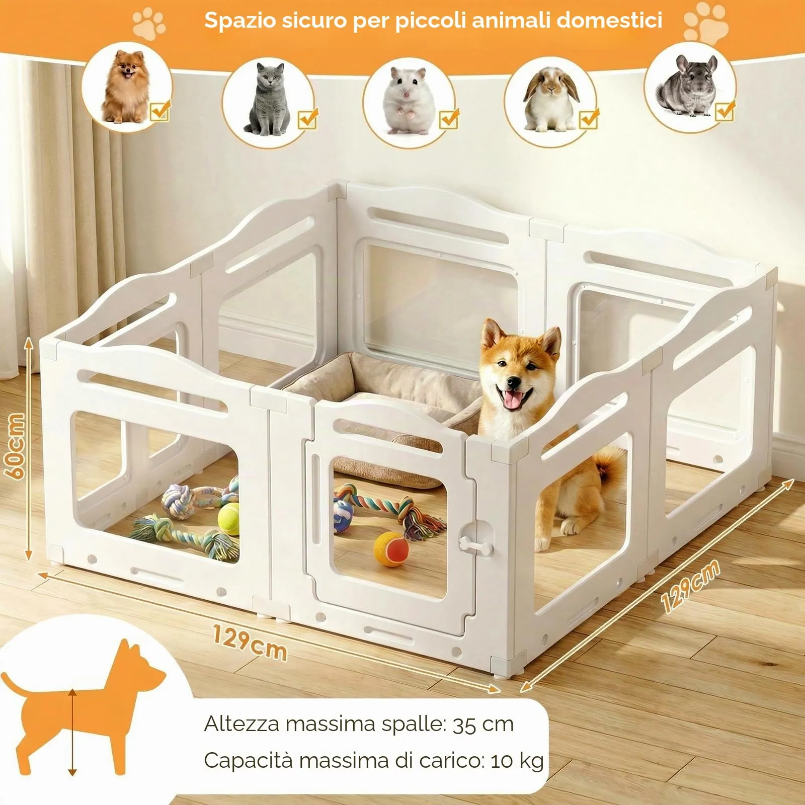 MAMIZO Recinto per Cani in Acrilico, 129 x 129 x 60 cm, Box per Cuccioli - immagine 3