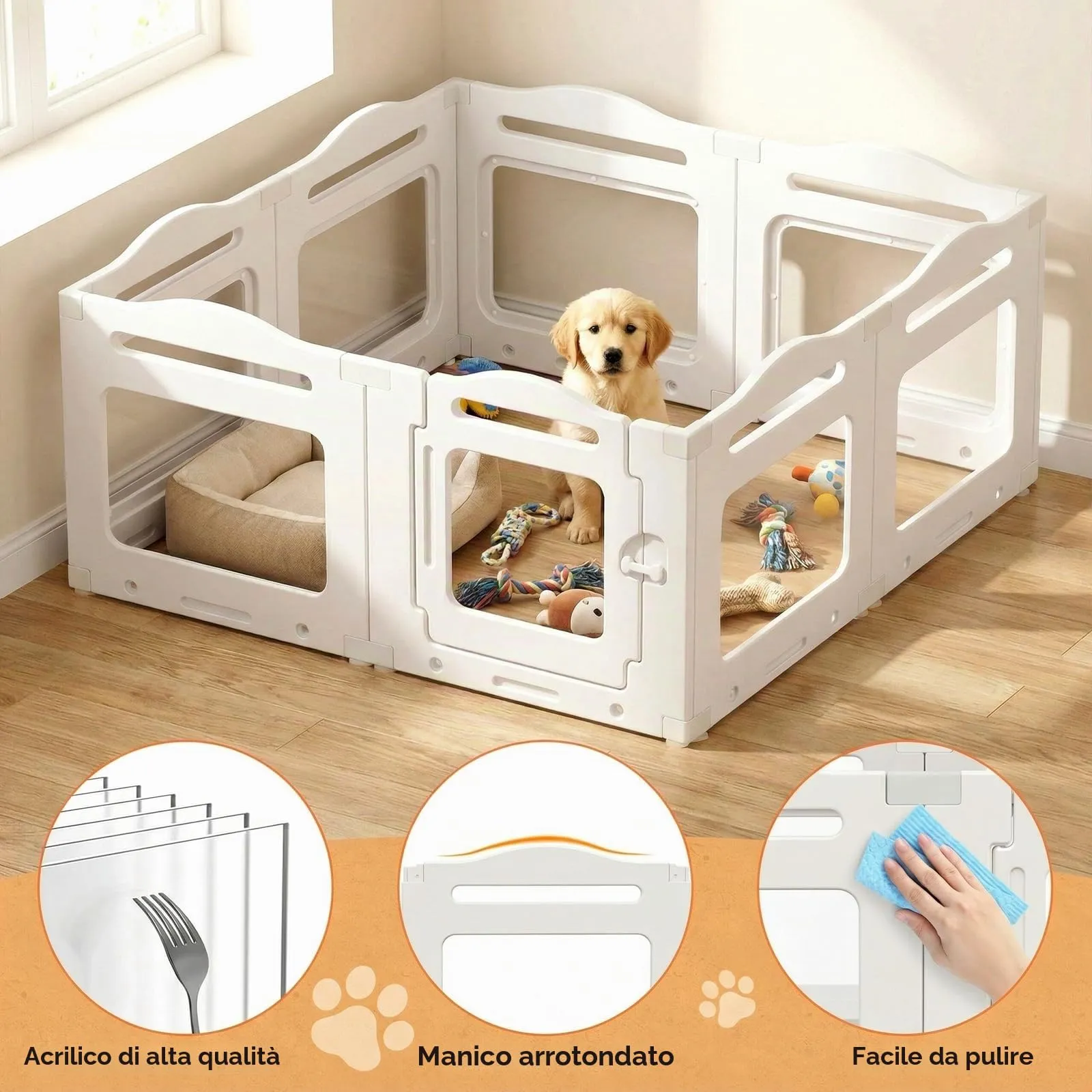 MAMIZO Recinto per Cani in Acrilico, 129 x 129 x 60 cm, Box per Cuccioli - immagine 5
