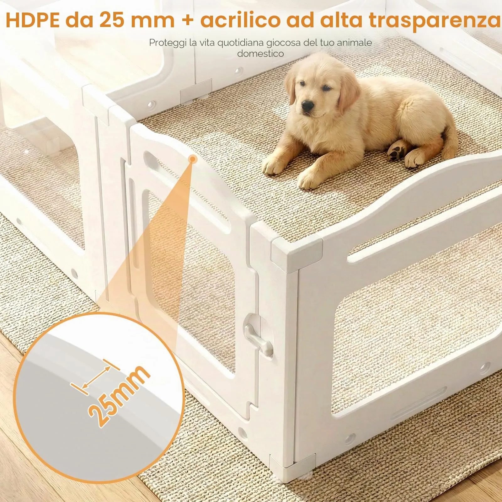 MAMIZO Recinto per Cani in Acrilico, 129 x 129 x 60 cm, Box per Cuccioli - immagine 6