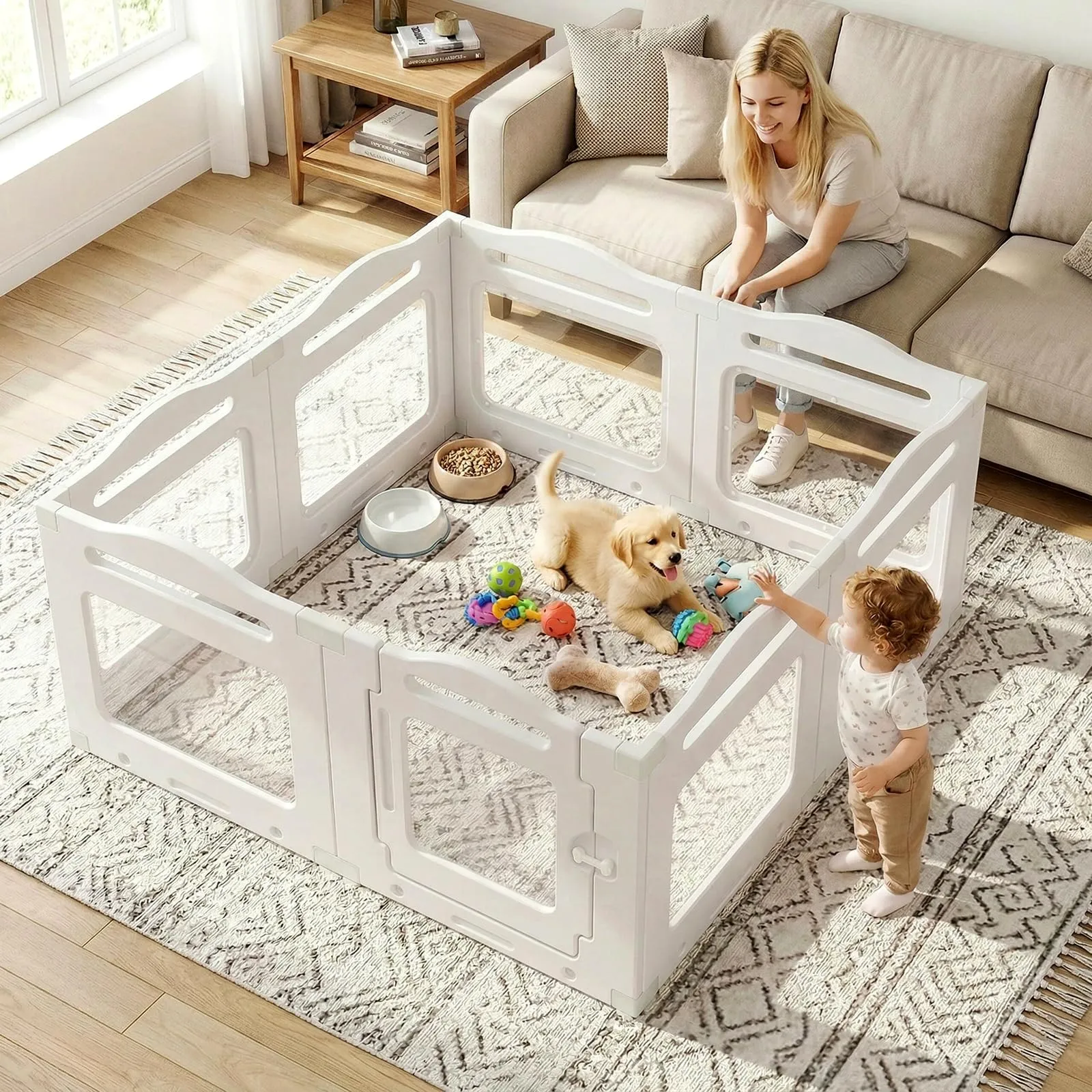 MAMIZO Recinto per Cani in Acrilico, 129 x 129 x 60 cm, Box per Cuccioli - immagine 7