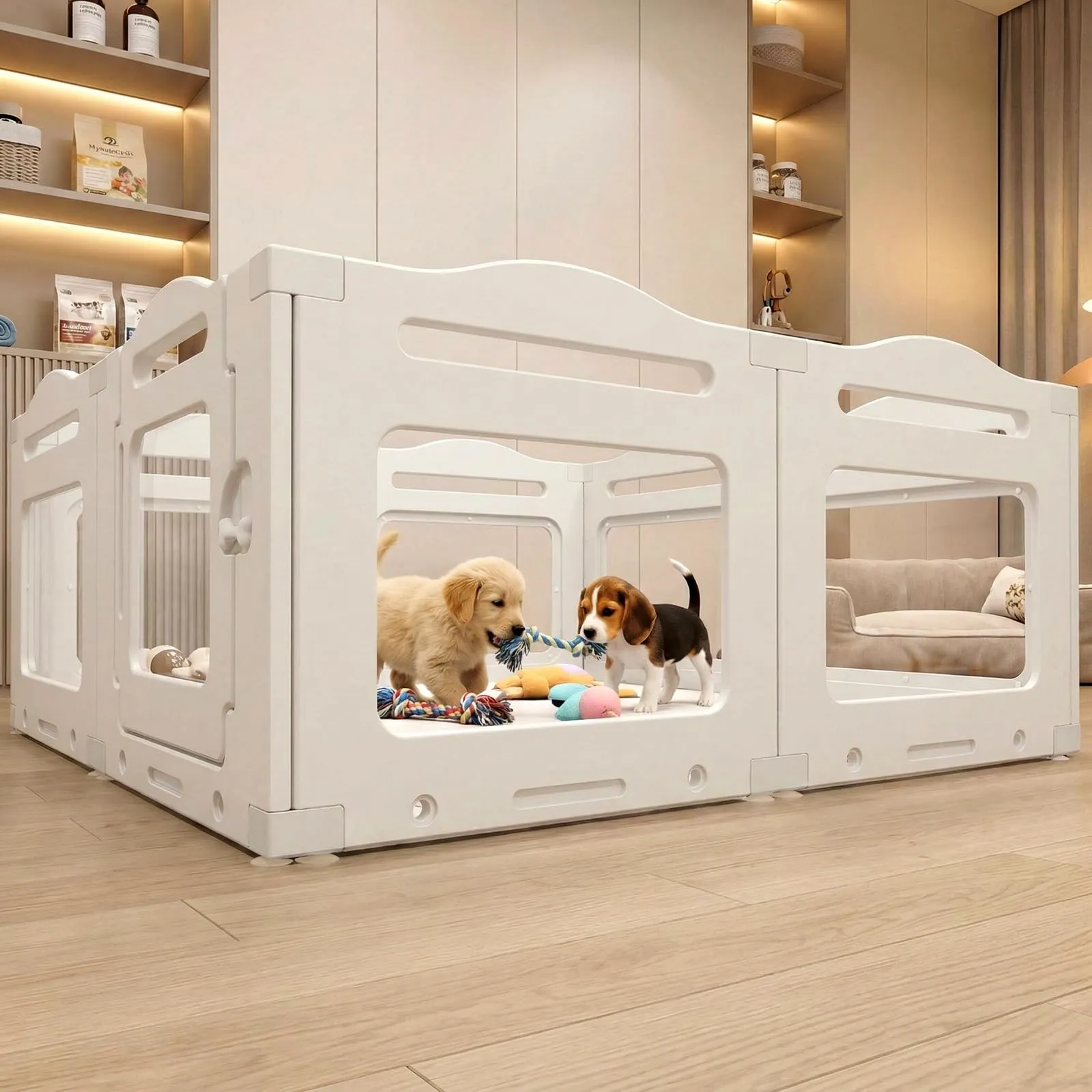 MAMIZO Recinto per Cani in Acrilico, 129 x 129 x 60 cm, Box per Cuccioli - immagine 8