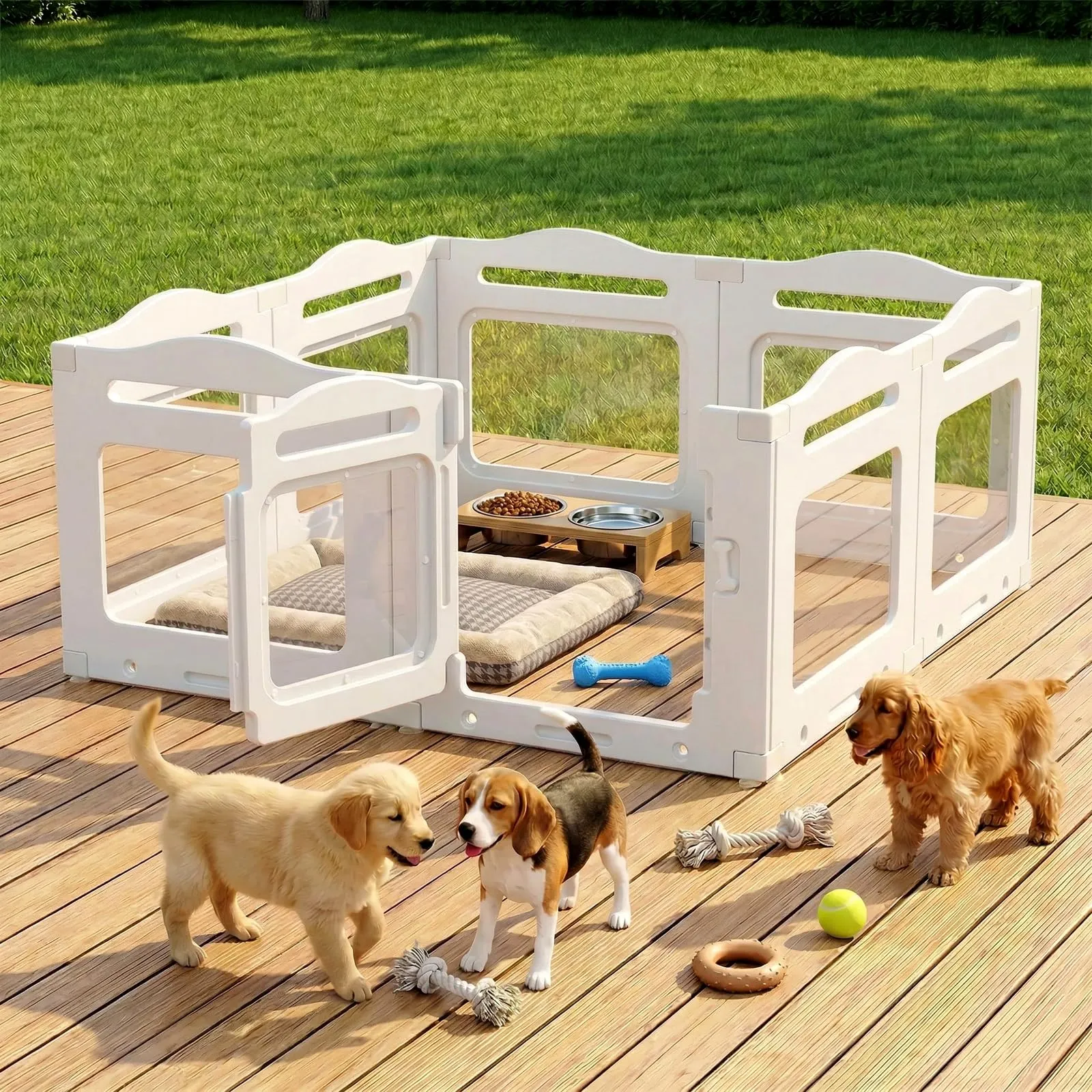 MAMIZO Recinto per Cani in Acrilico, 129 x 129 x 60 cm, Box per Cuccioli - immagine 9